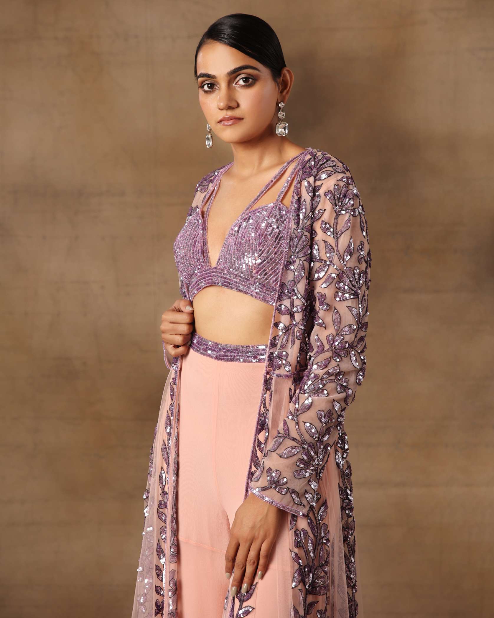 Lilac Sequence Sheeted Choli