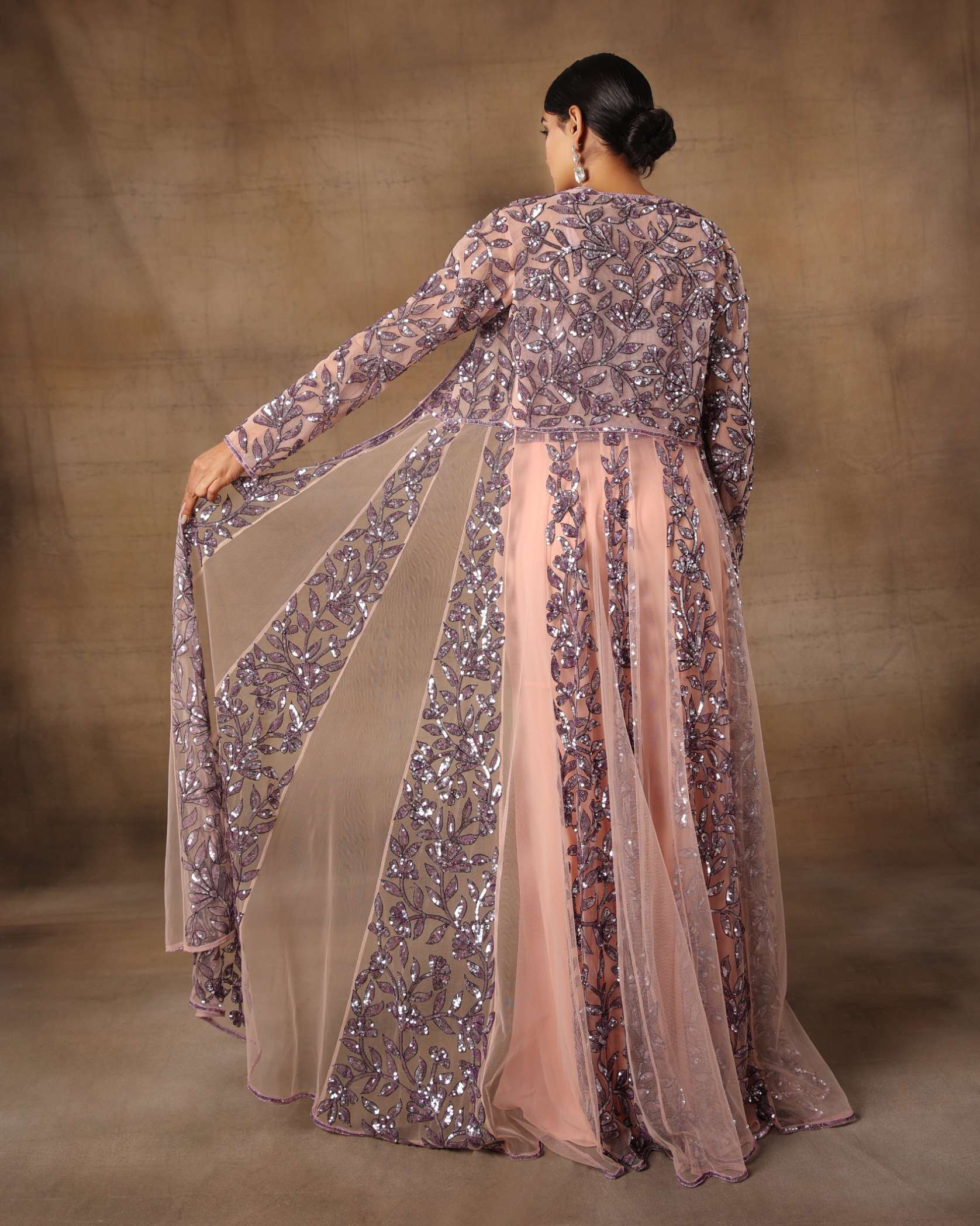Lilac Long Jacket with Floral Panels