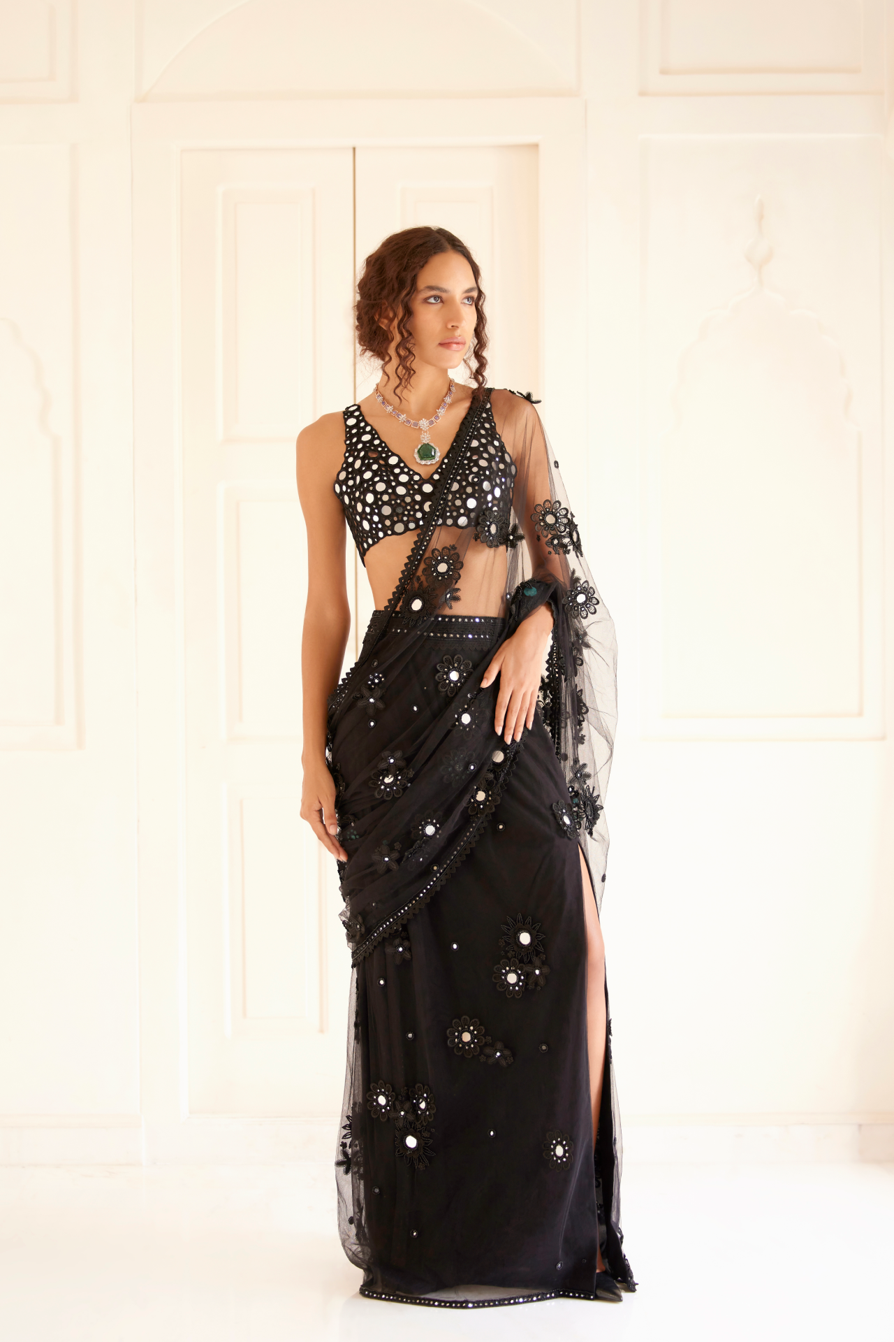 Black Slit Pre-Stitched Saree
