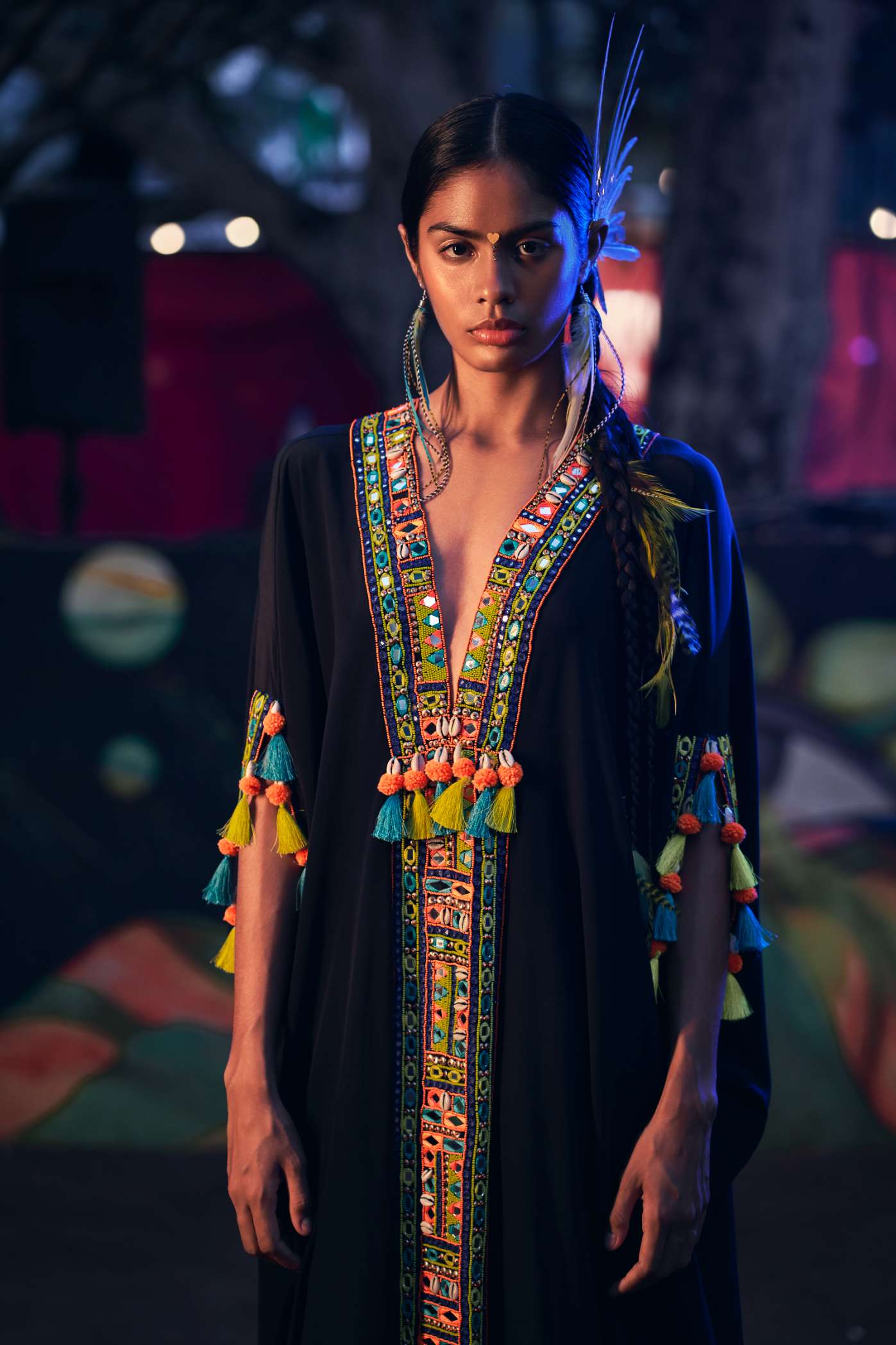 Black Kaftan Dress with Tassels
