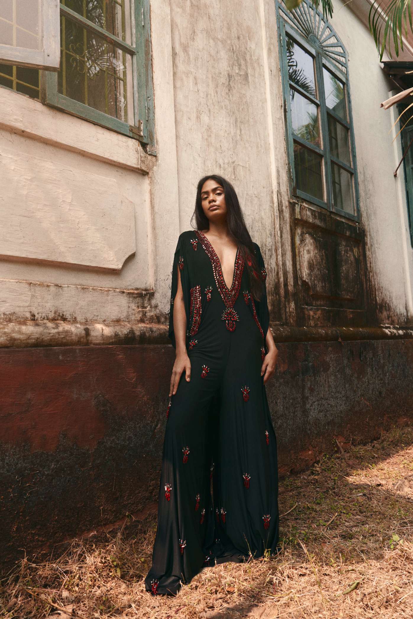 Black Ruby Jeweled Kaftan Jumpsuit