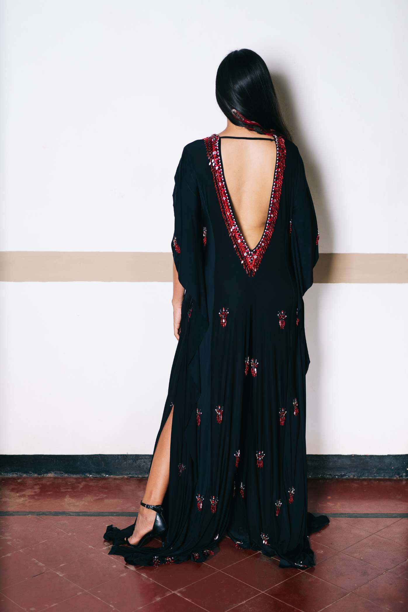 Black Ruby Jeweled Kaftan Jumpsuit