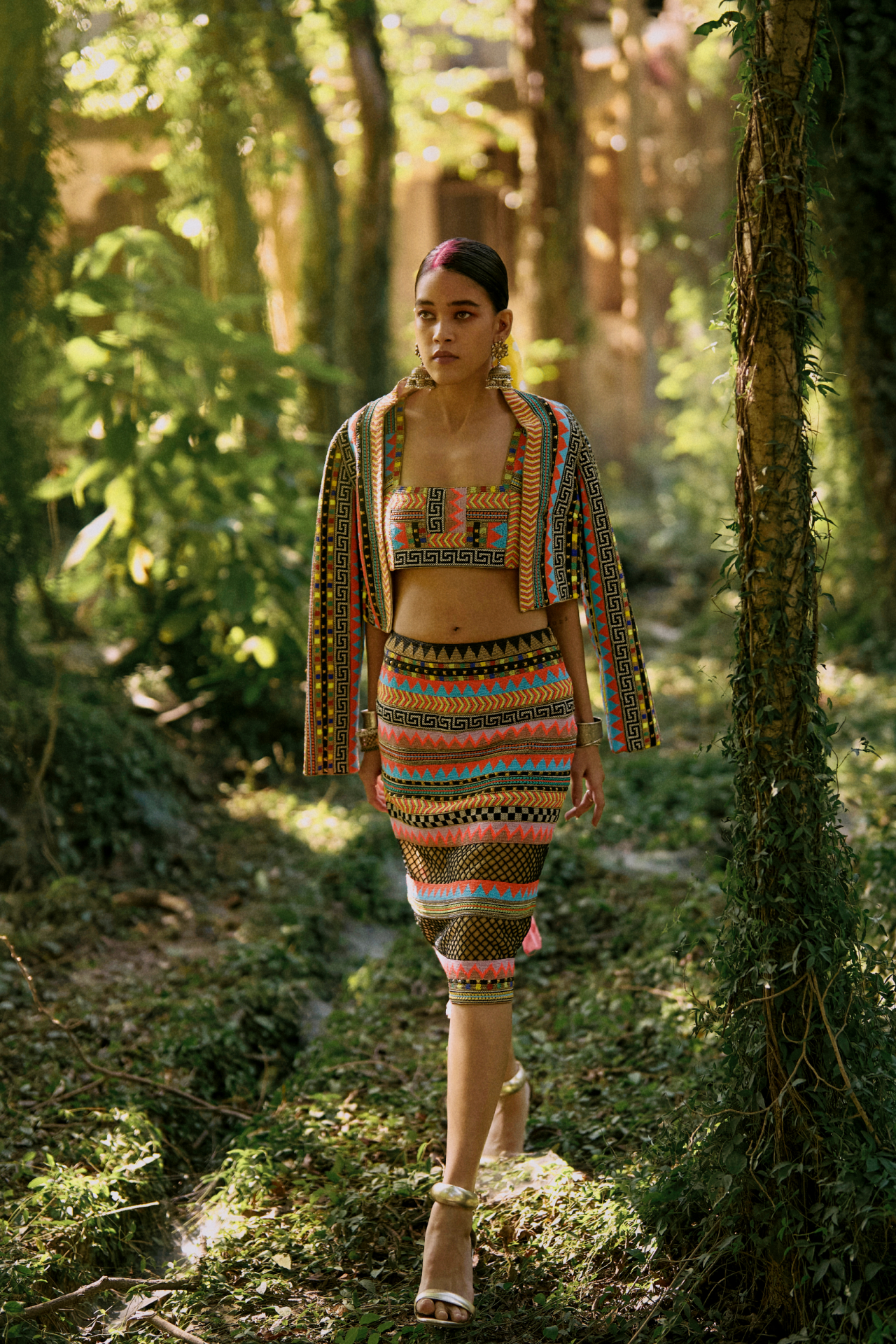 Black And Multicolour Embroidered Skirt