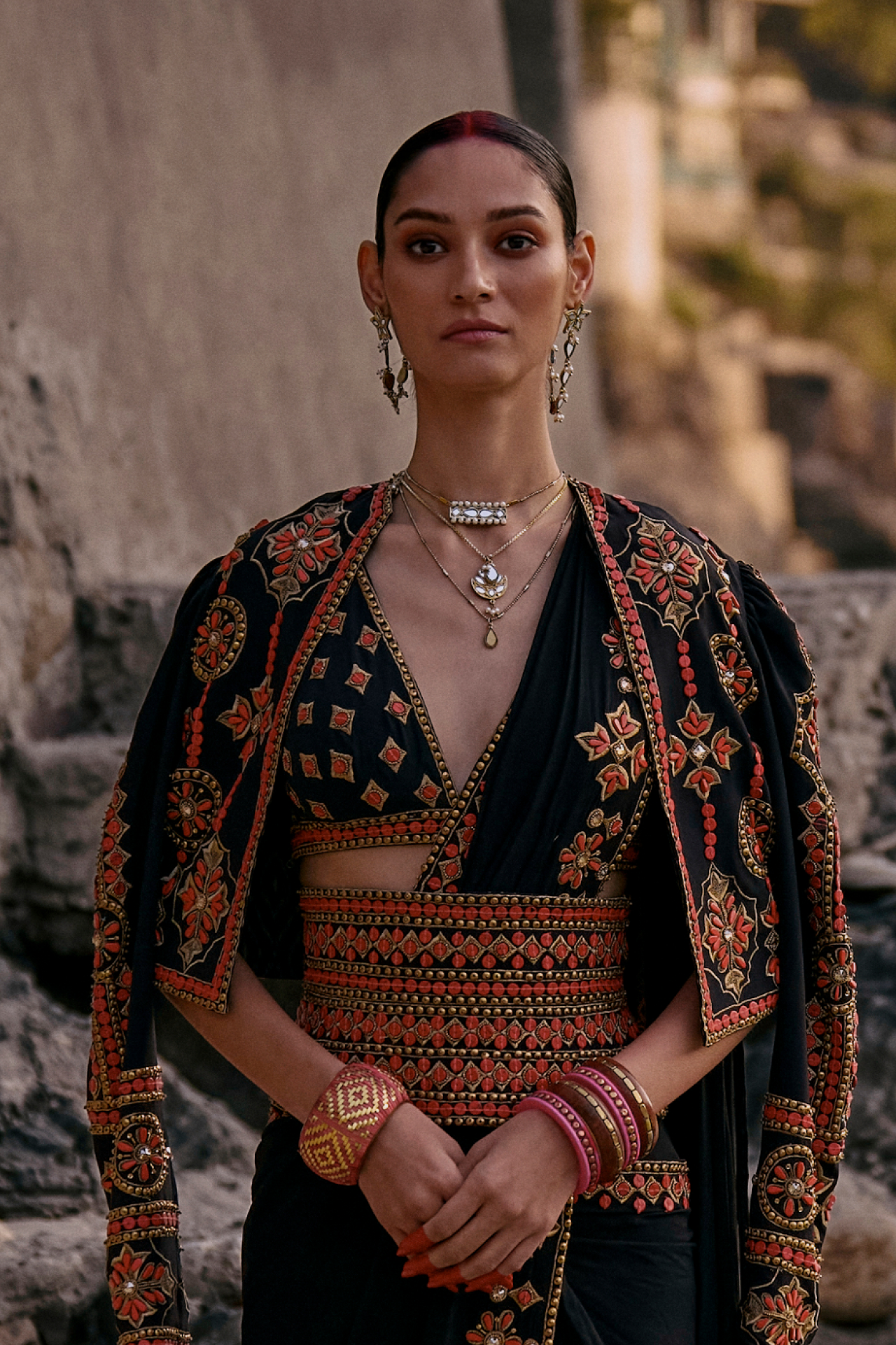 Black And Coral Broad Belt