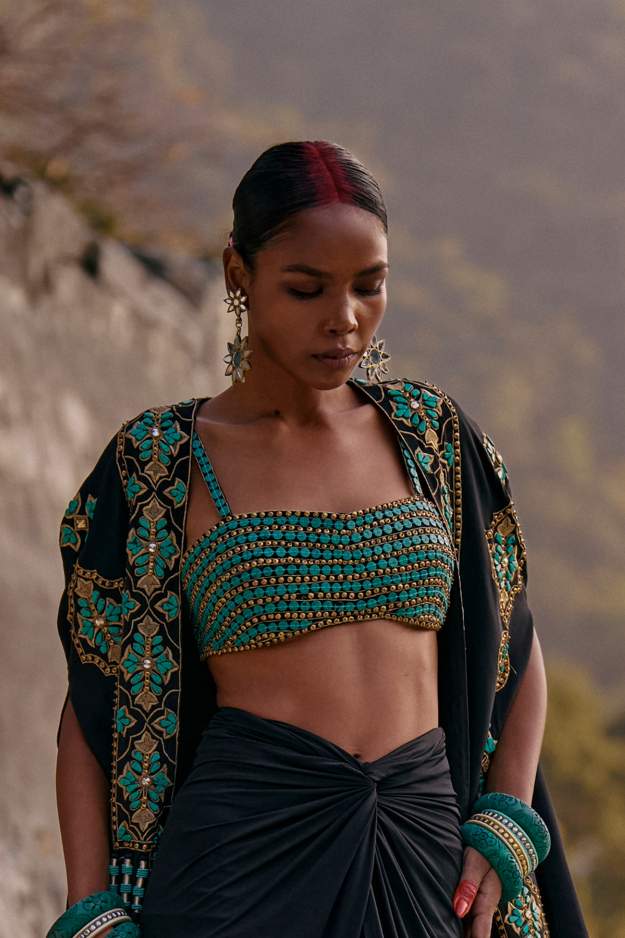 Black And Turquoise Crop Top
