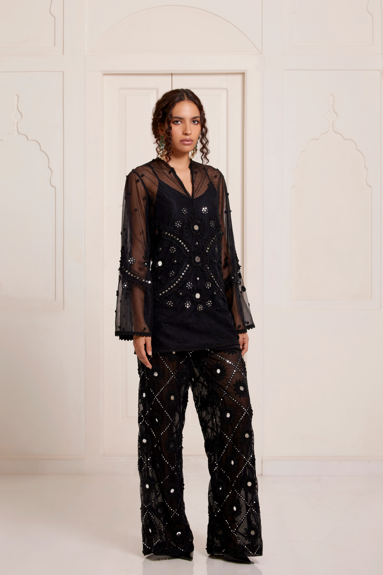 Black Embroidered Short Kurta