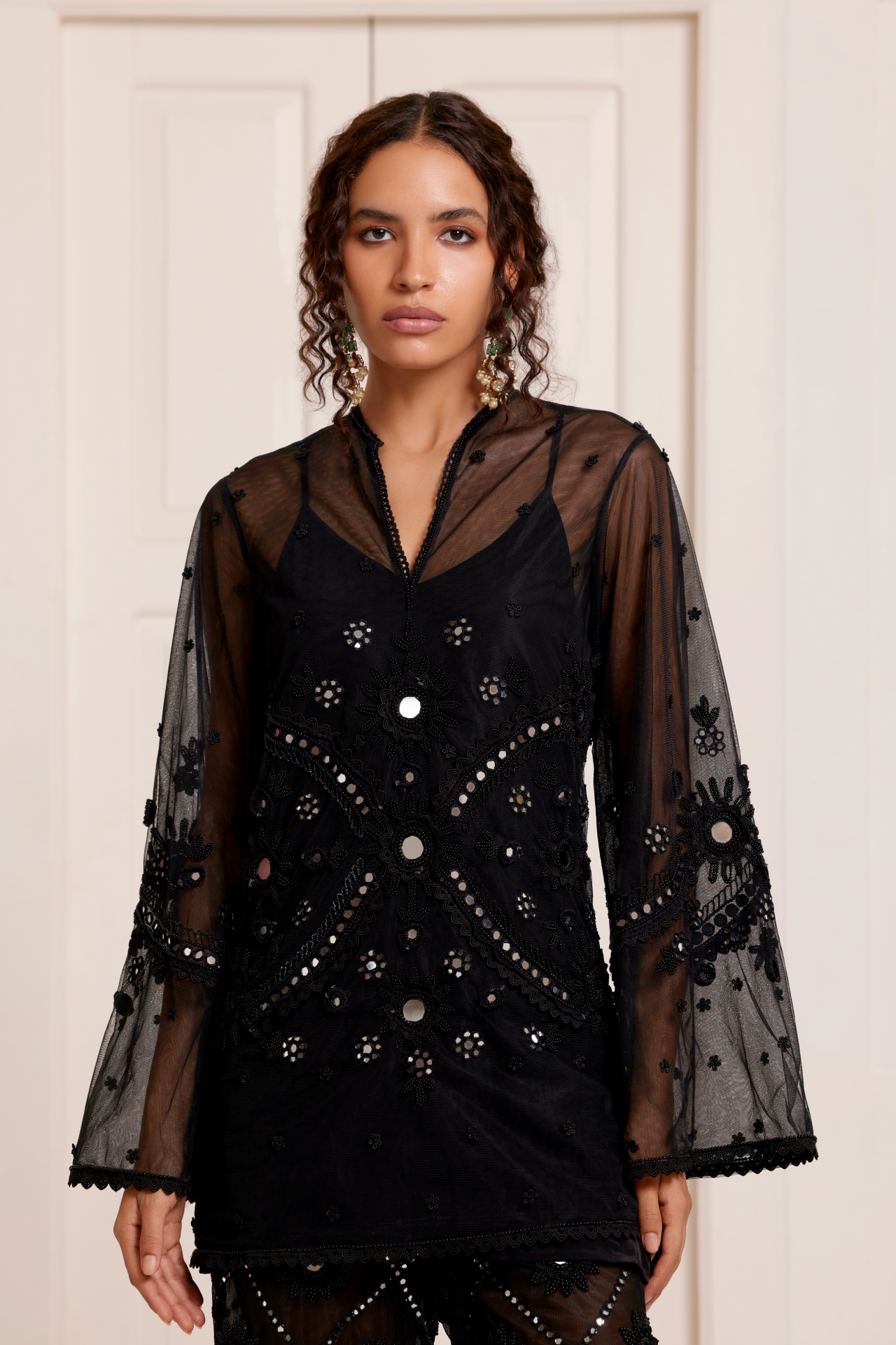Black Embroidered Short Kurta