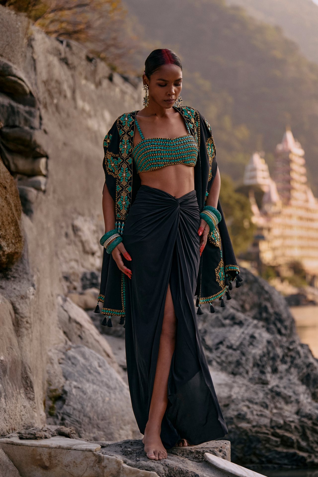 Black Lycra Draped Skirt