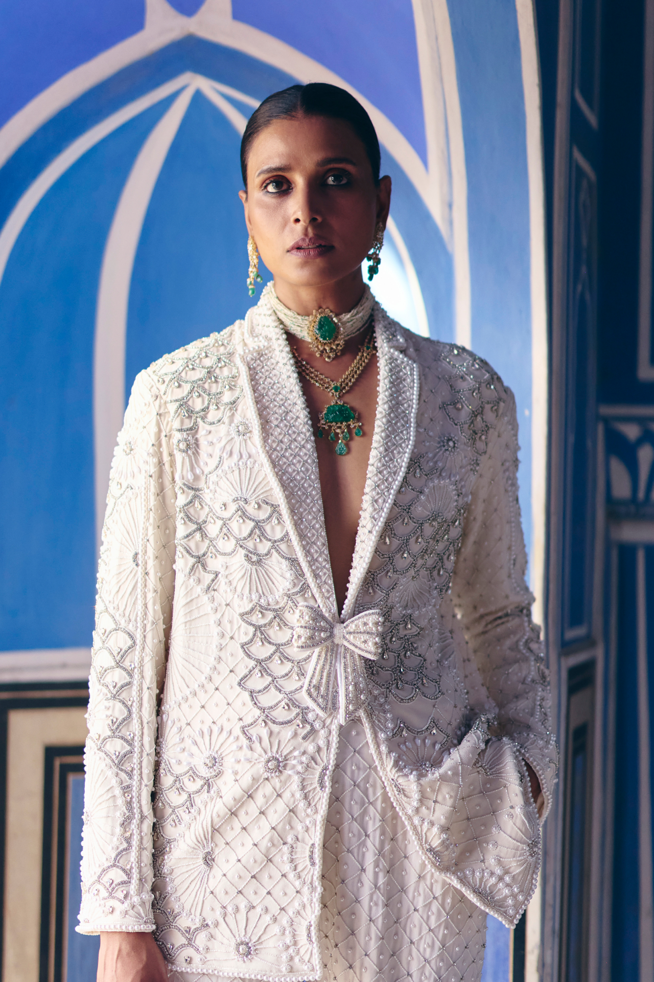 Blazer With Ivory Pearl Embroidery