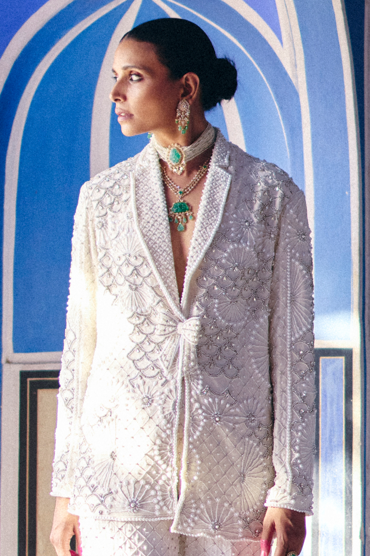 Blazer With Ivory Pearl Embroidery