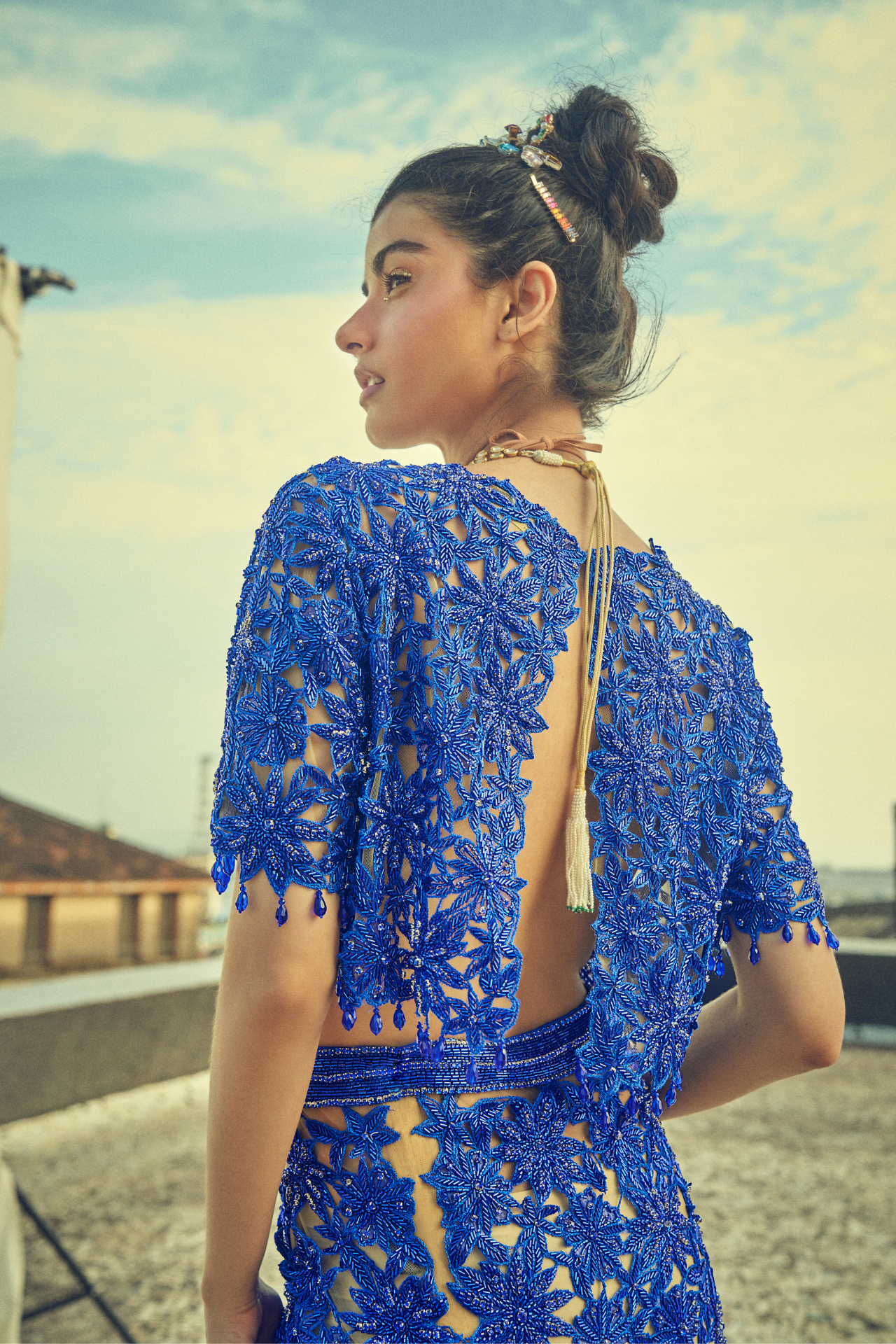 Blue Cutwork Crop Top