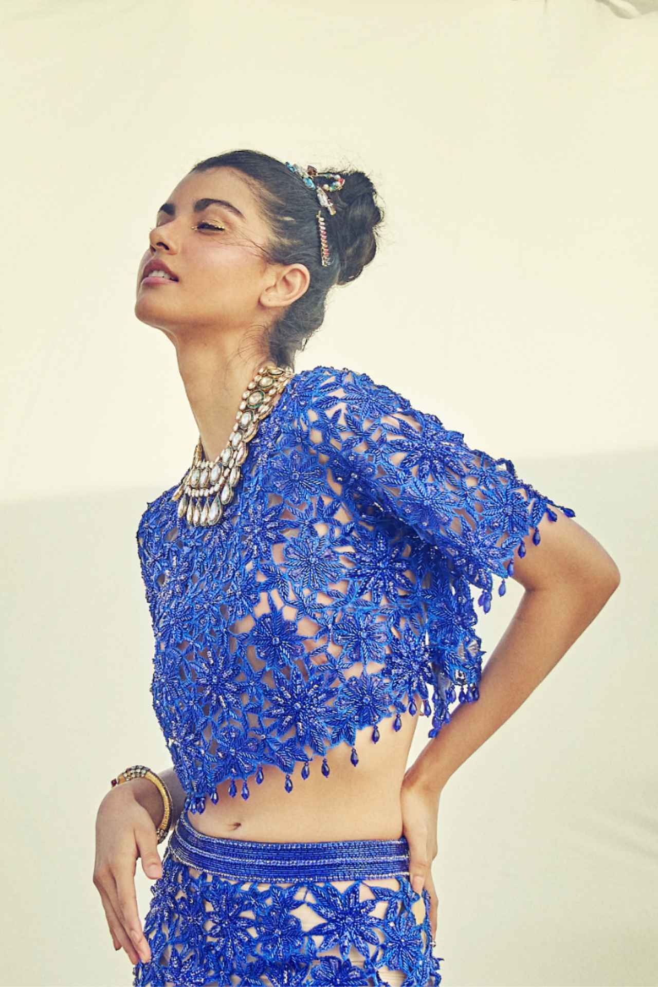 Blue Cutwork Crop Top