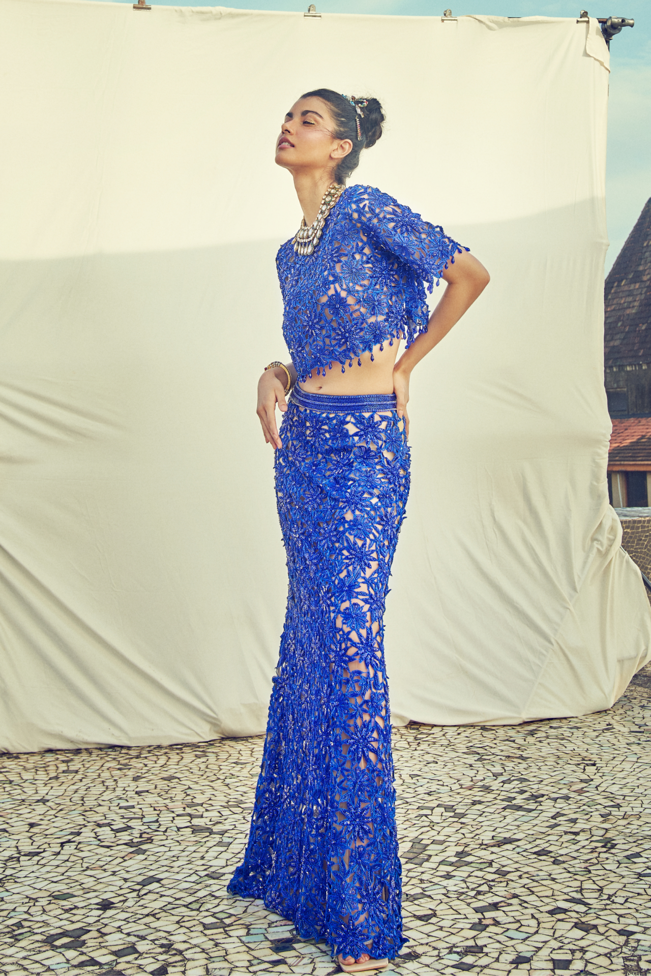 Blue Cutwork Skirt