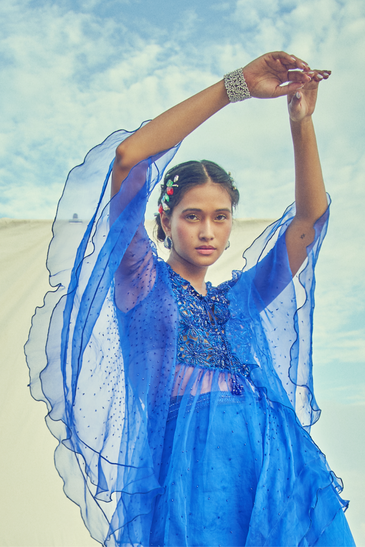 Blue Ruffle Kaftan