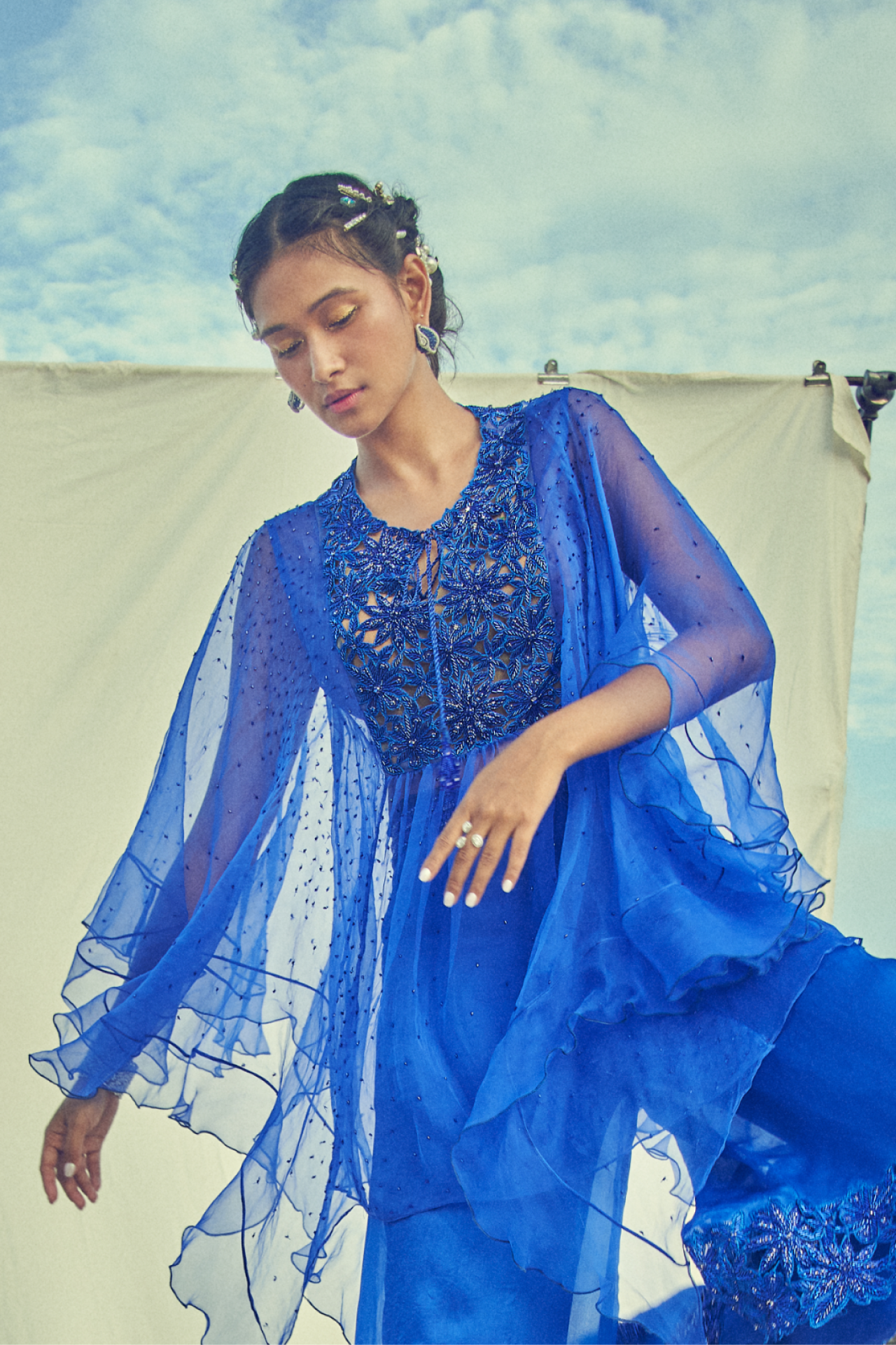 Blue Ruffle Kaftan