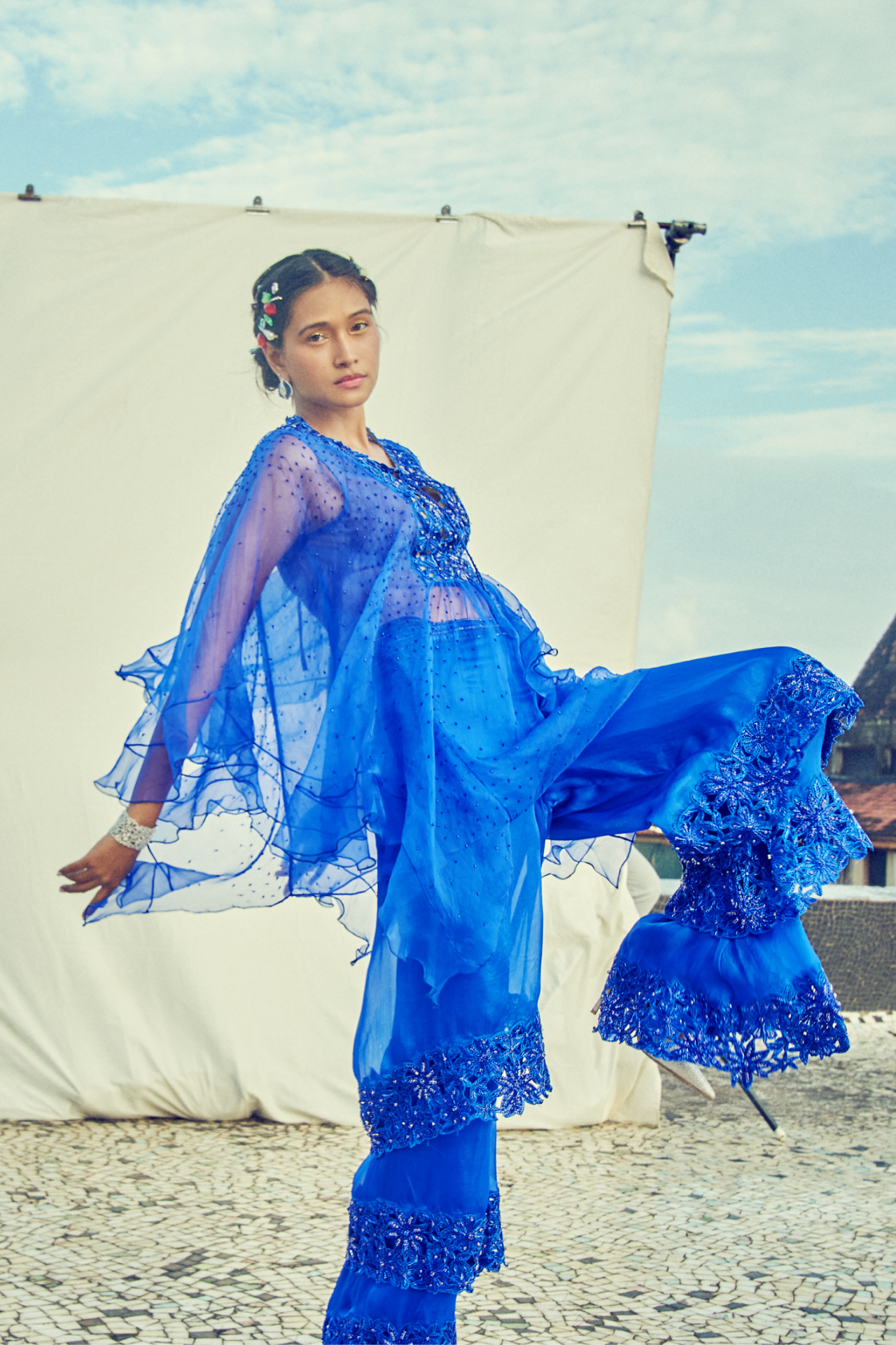 Blue Ruffle Kaftan