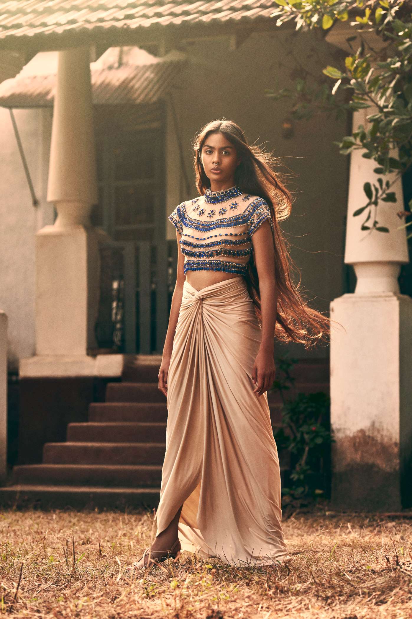 Nude Lycra Draped Skirt