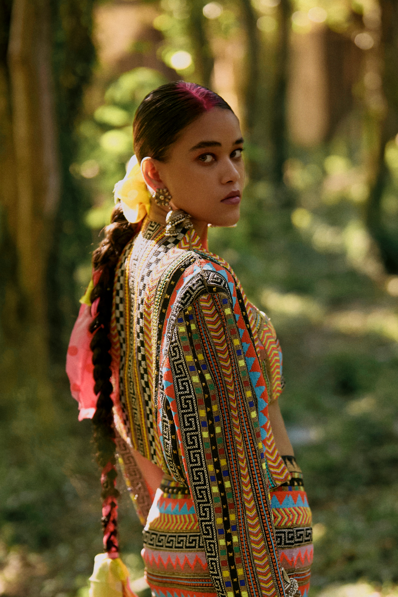 Cropped Multicolour Embroidered Jacket