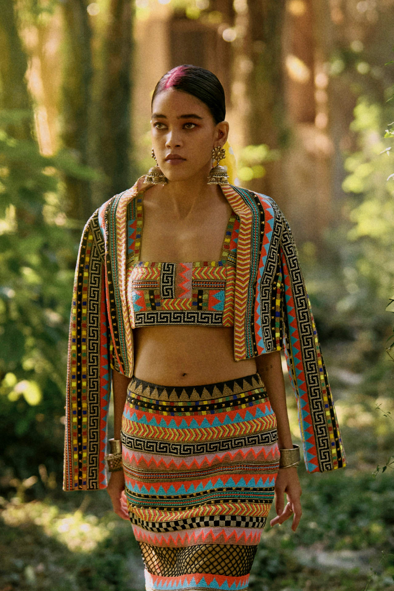 Cropped Multicolour Embroidered Jacket