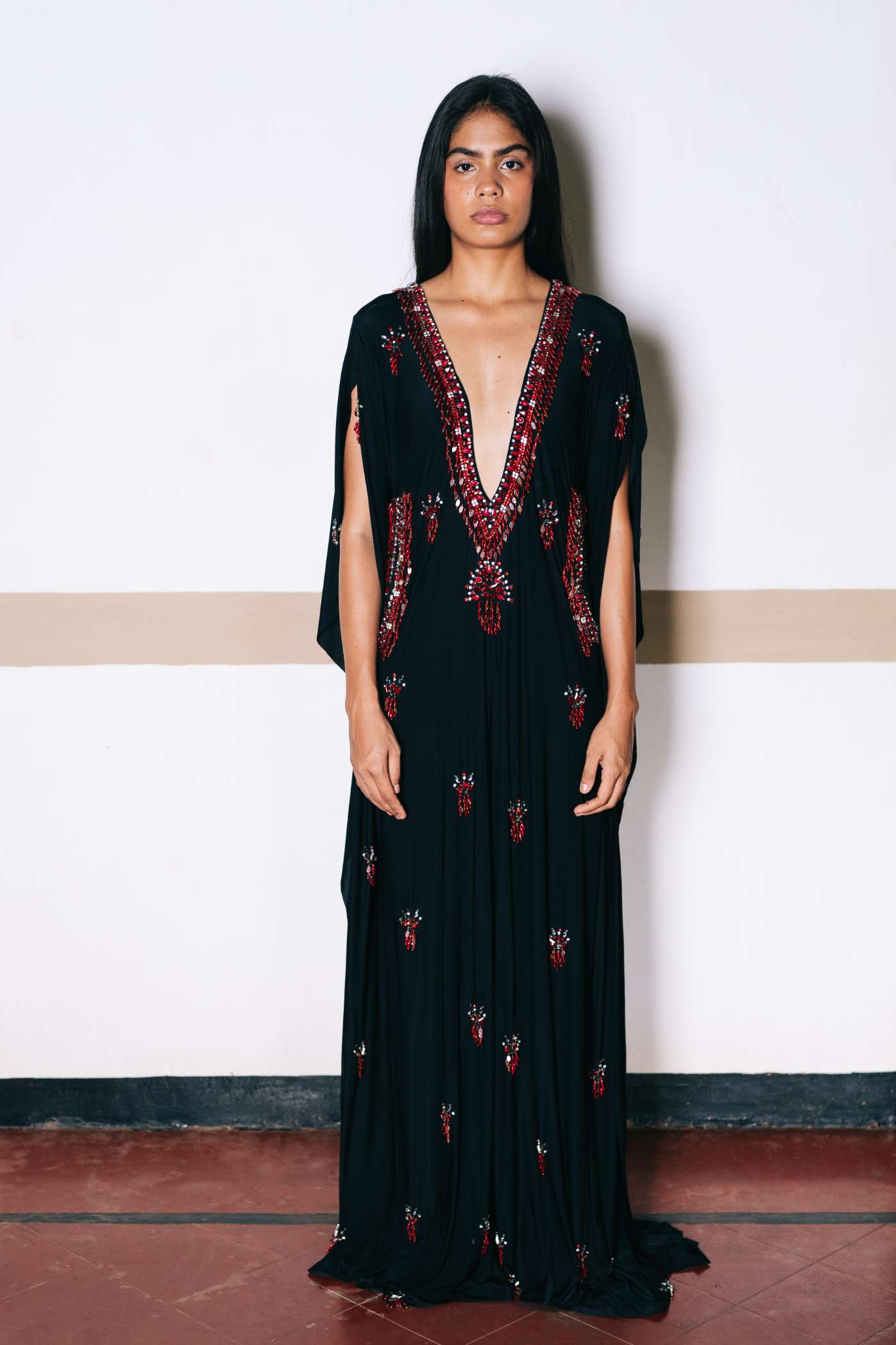 Black Ruby Jeweled Kaftan Jumpsuit
