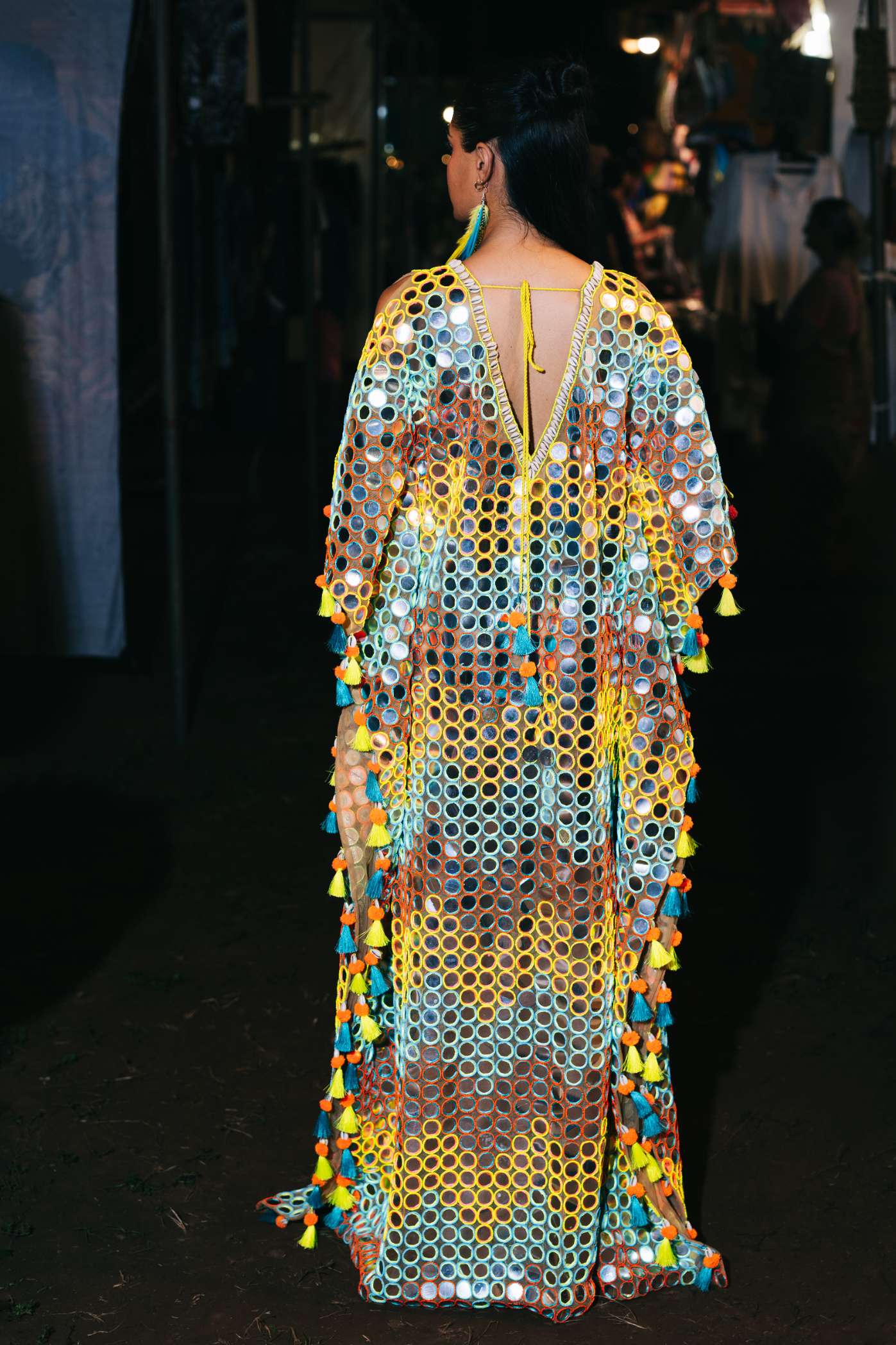 Multicoloured Mirror Work Embroidered Kaftan