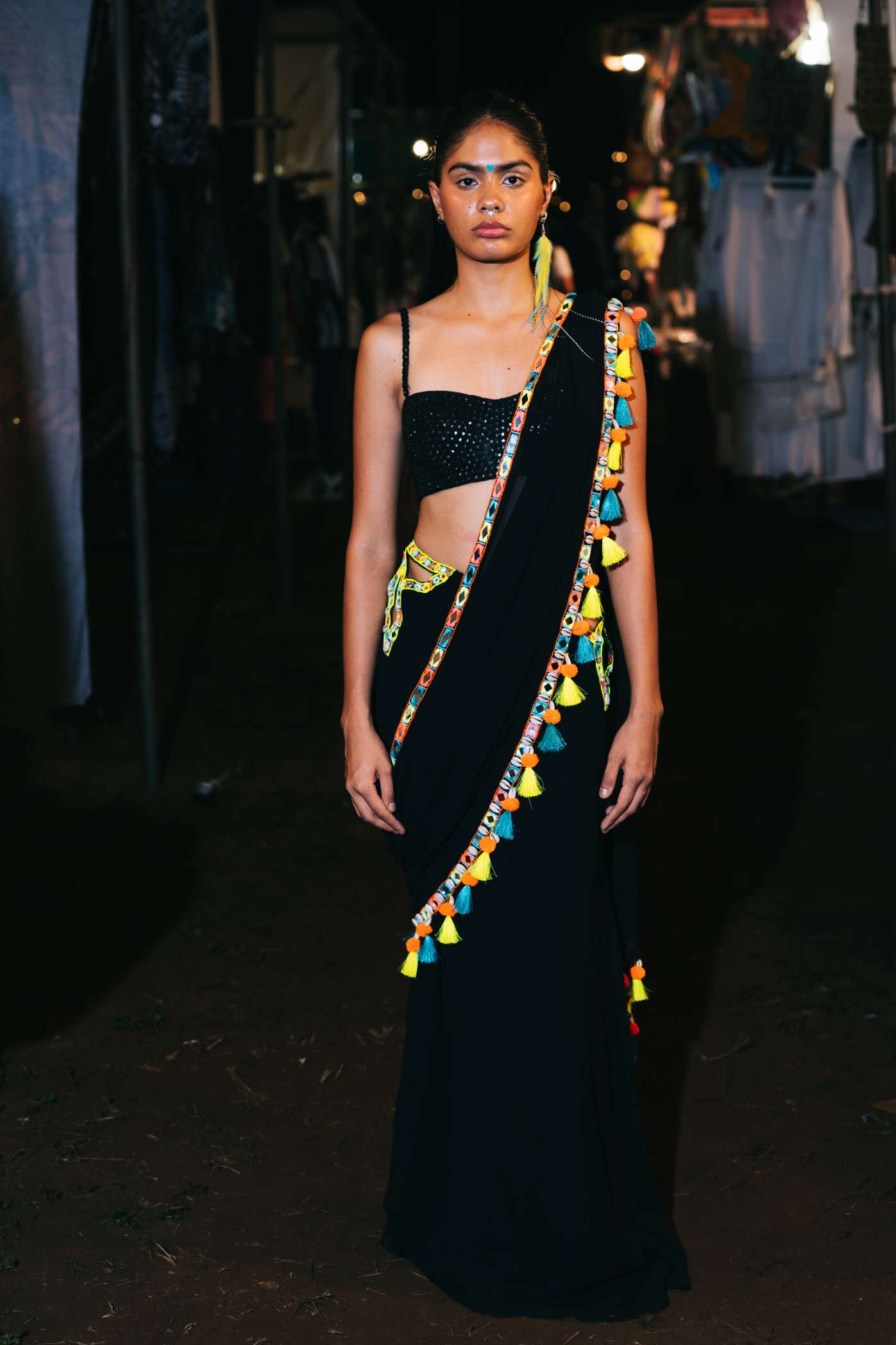 Black Blouse with Mirror Work Embroidery