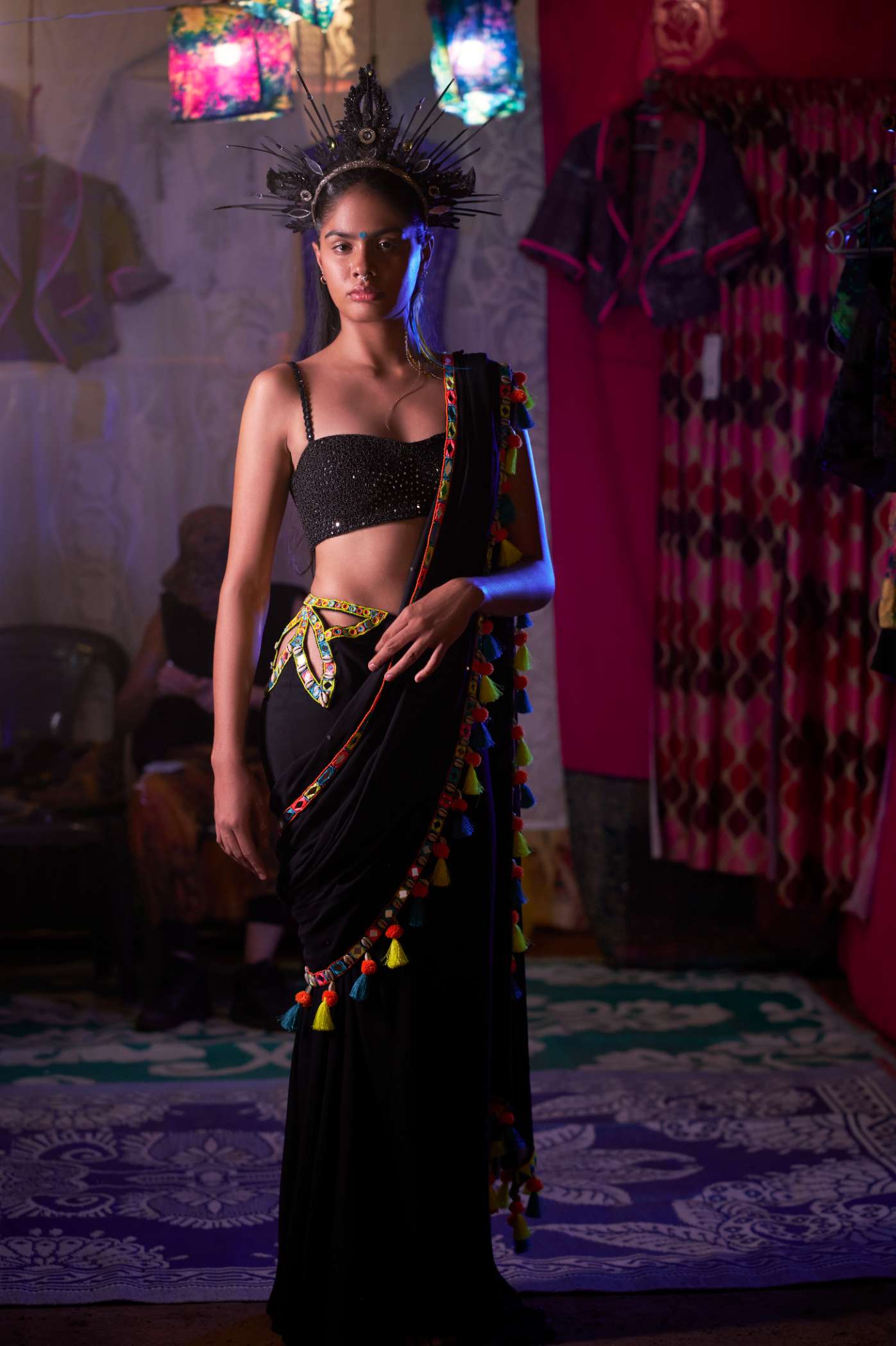 Black Blouse with Mirror Work Embroidery