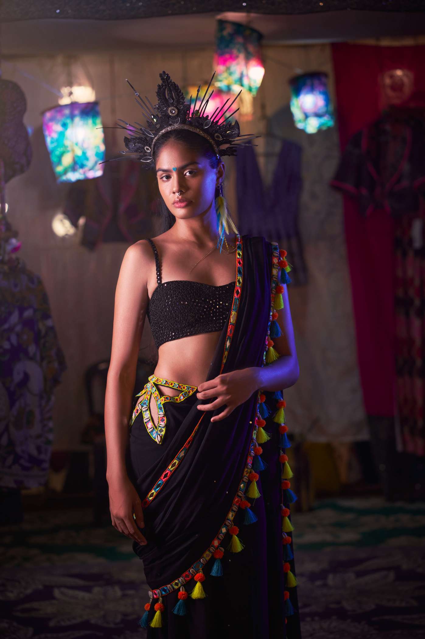 Black Blouse with Mirror Work Embroidery