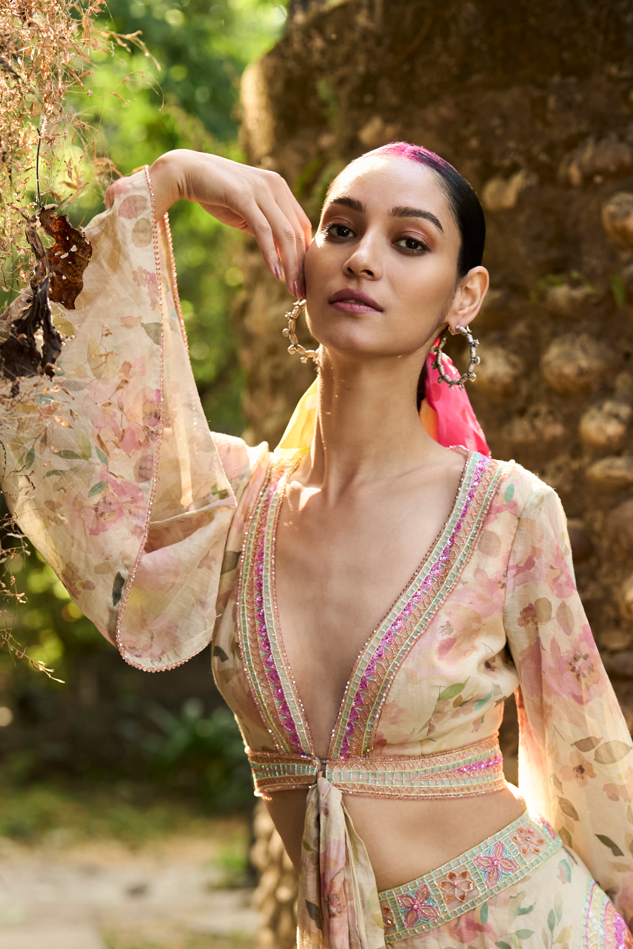 Floral Printed Front Tie-Up Top