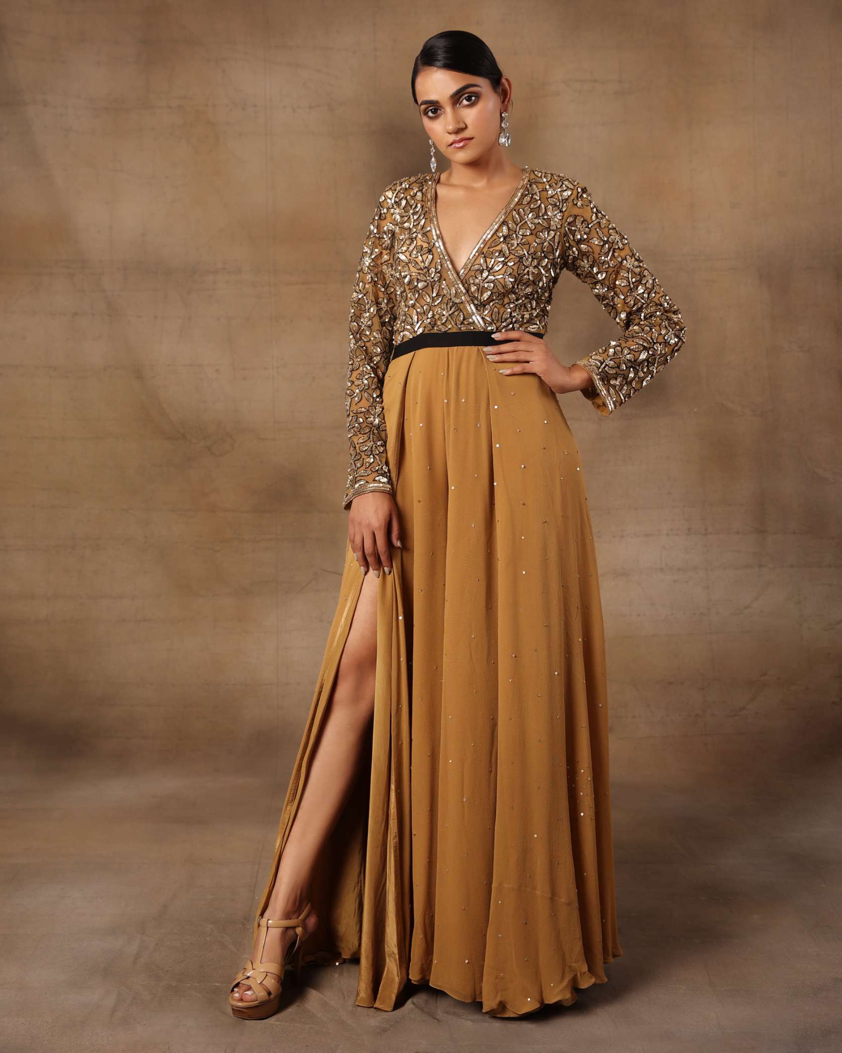 Gold V Neck Jumpsuit