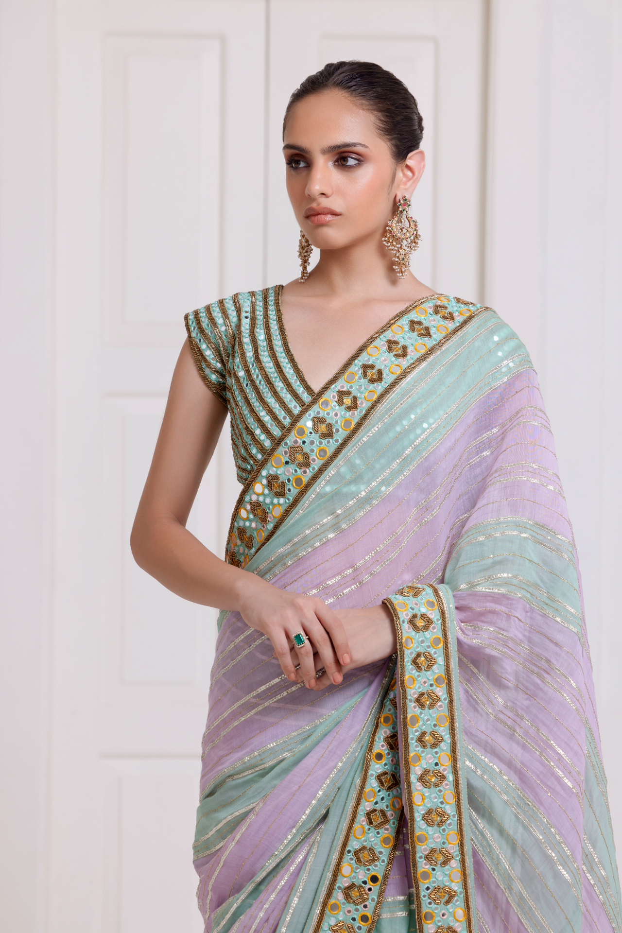 Green-Lilac Saree