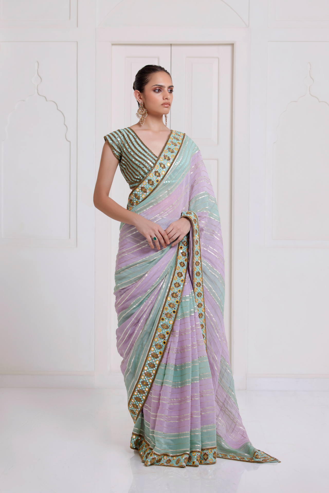 Green-Lilac Saree