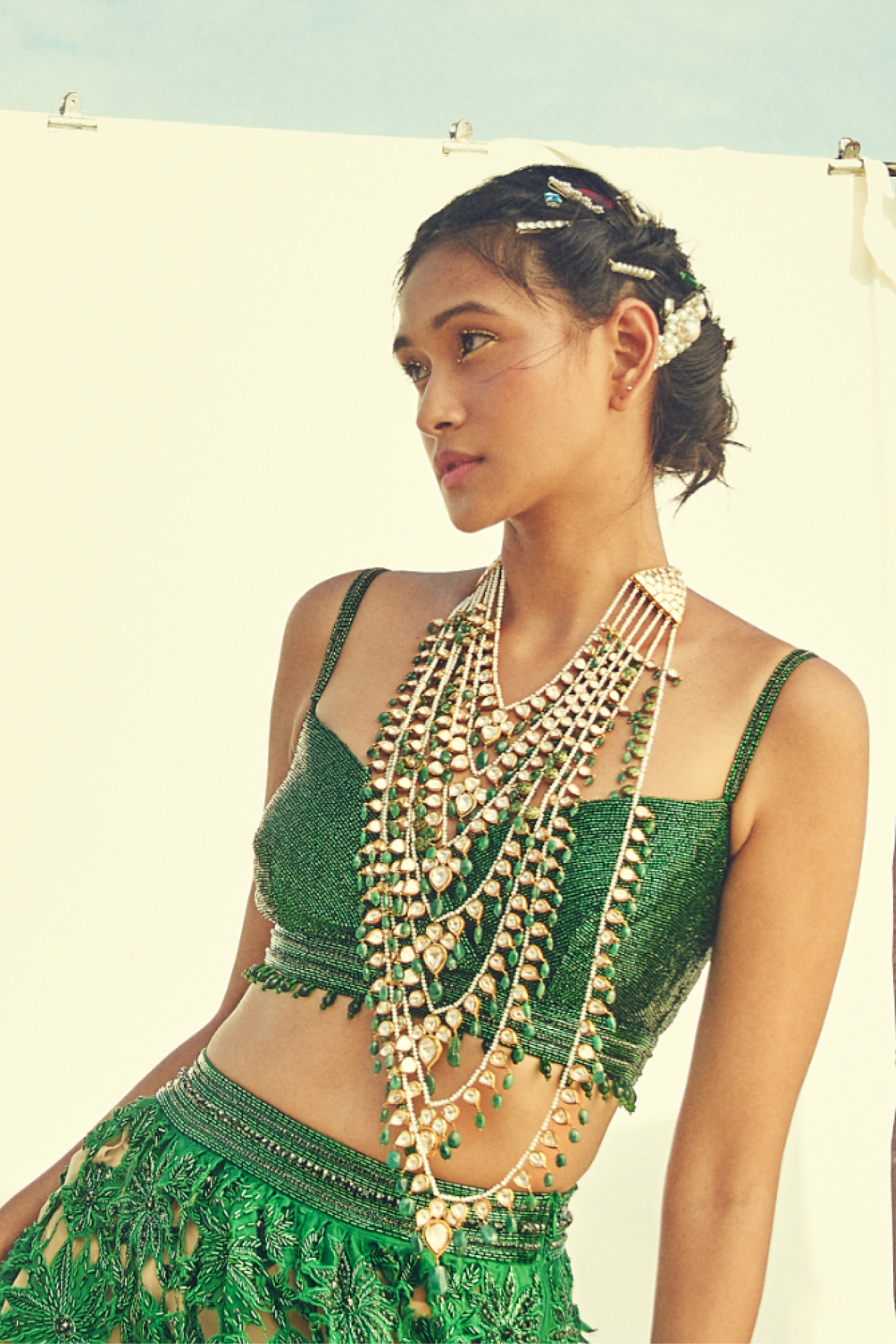 Green Cutdana Choli