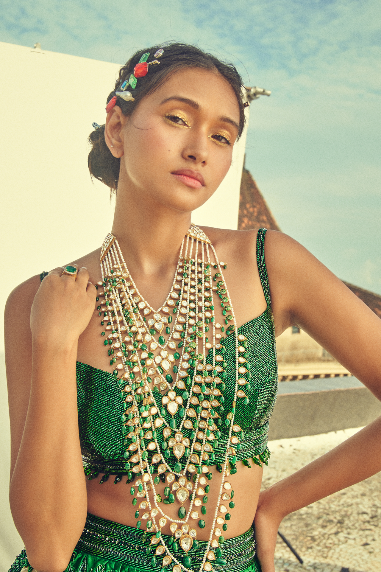 Green Cutdana Choli