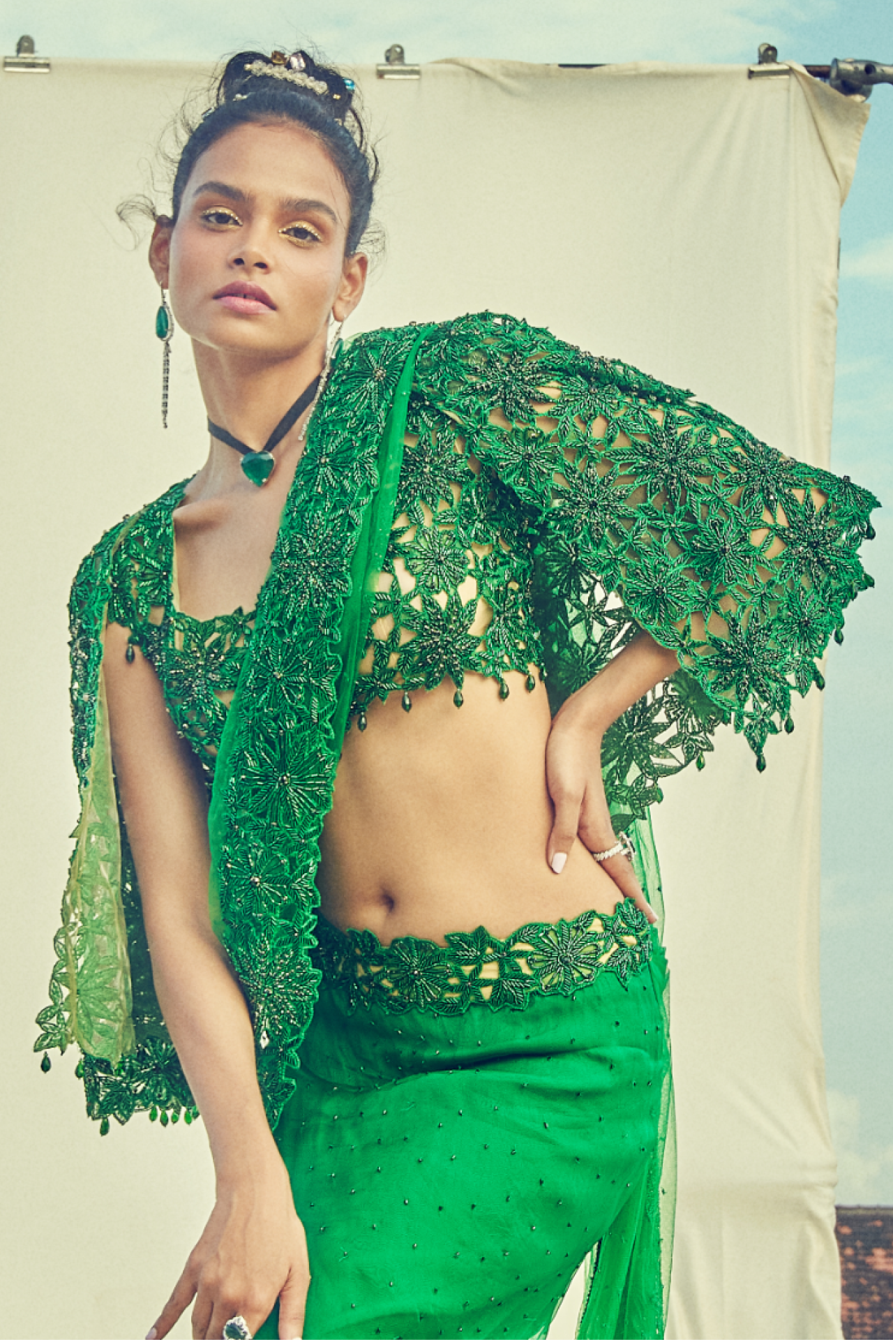 Green Cutwork Choli with Tie-Back