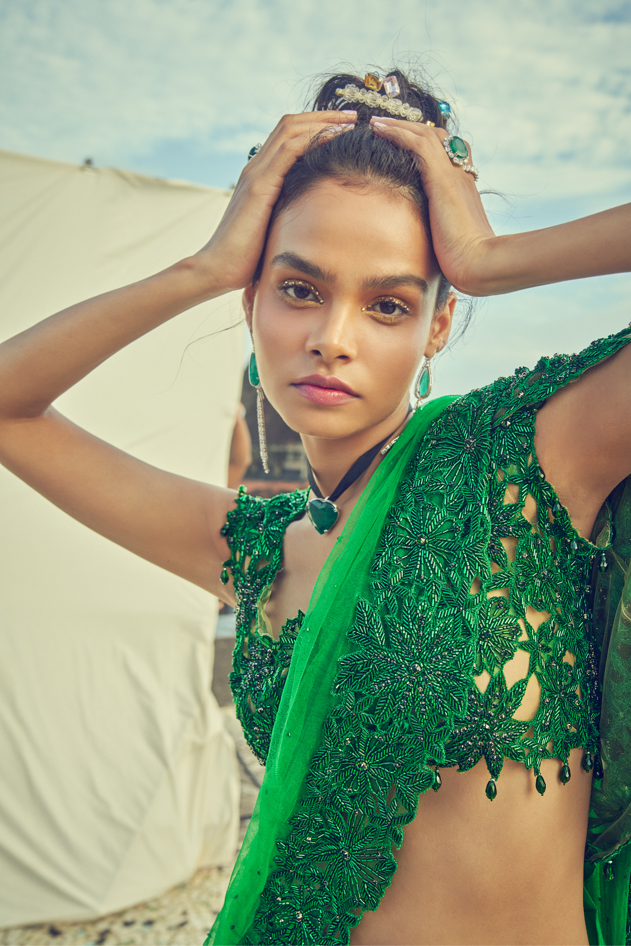 Green Cutwork Choli with Tie-Back