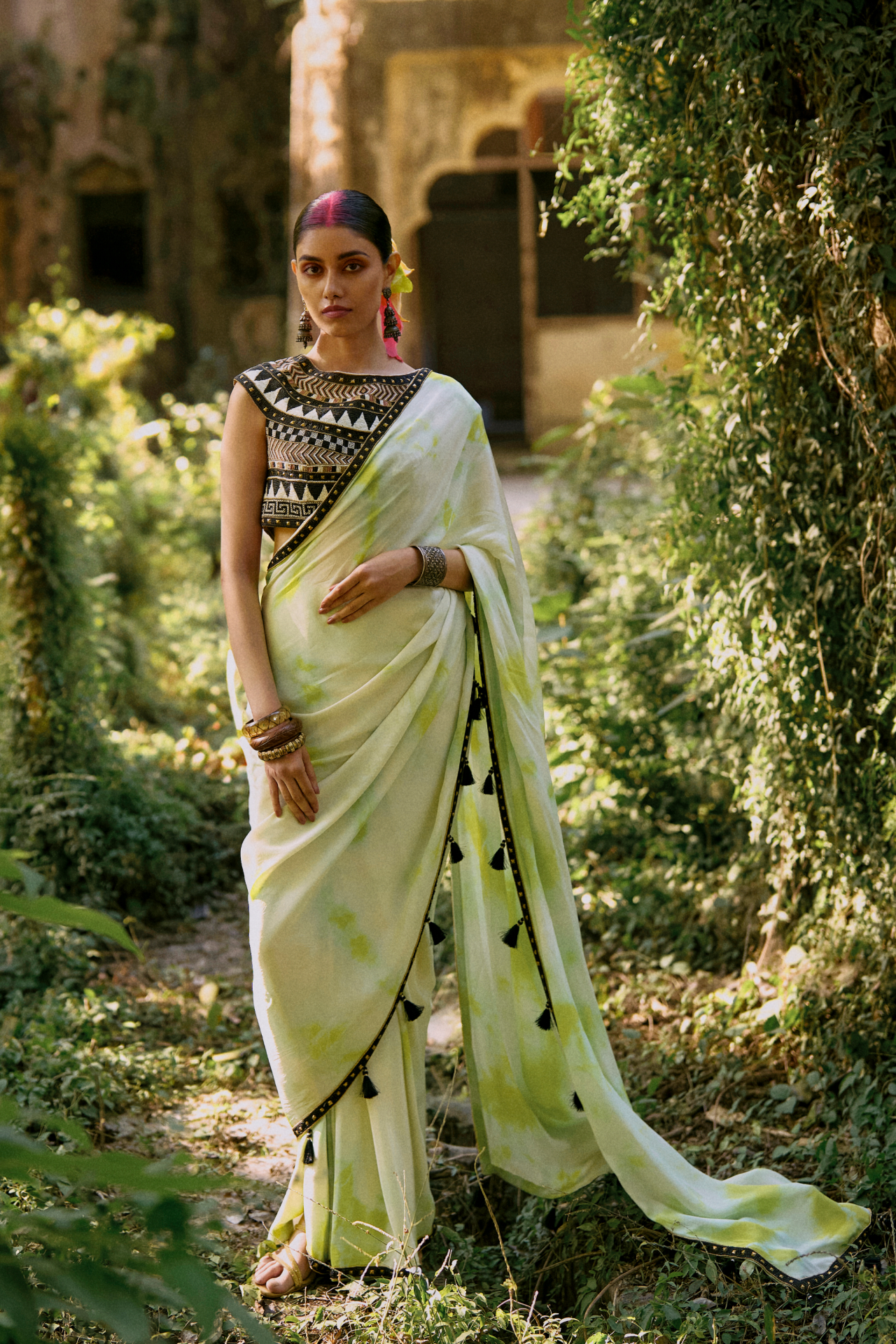 Green Tie-Dye Saree
