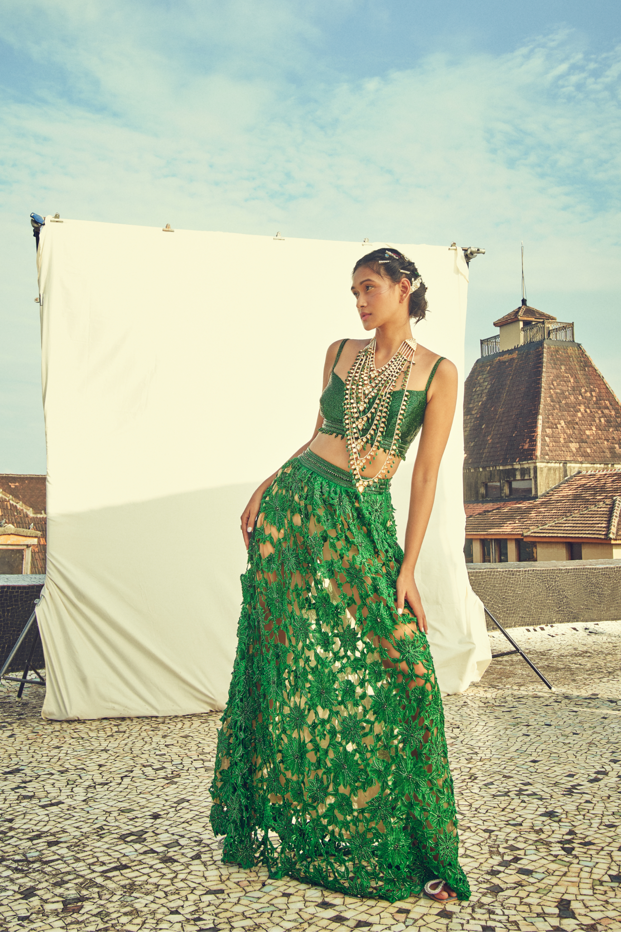 Green Cutwork Skirt