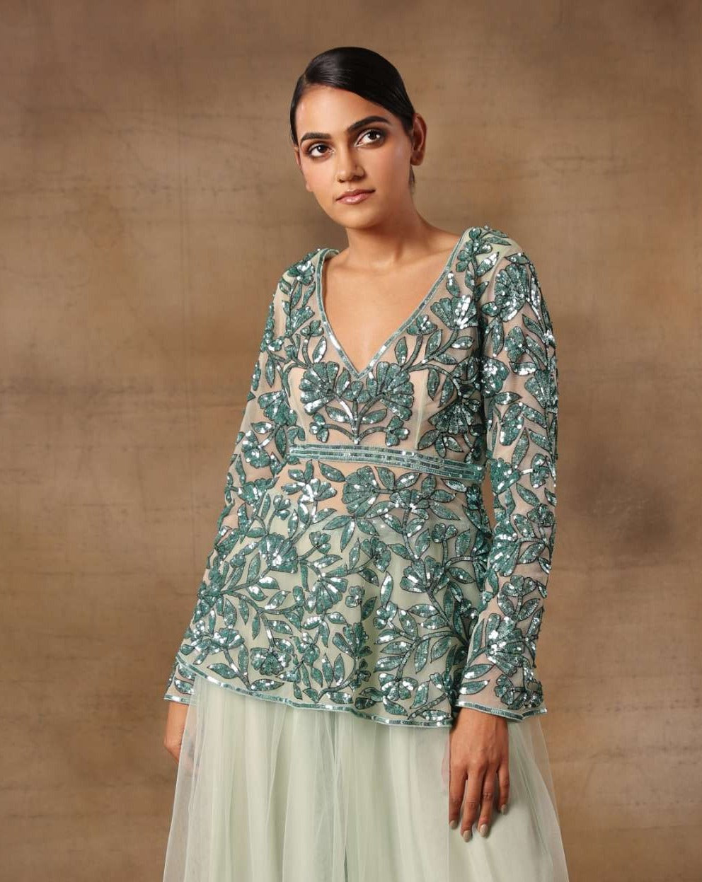 Green Floral Peplum Top