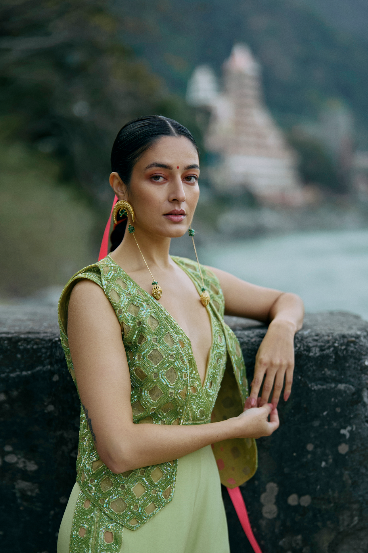 Green Cutwork Waistcoat