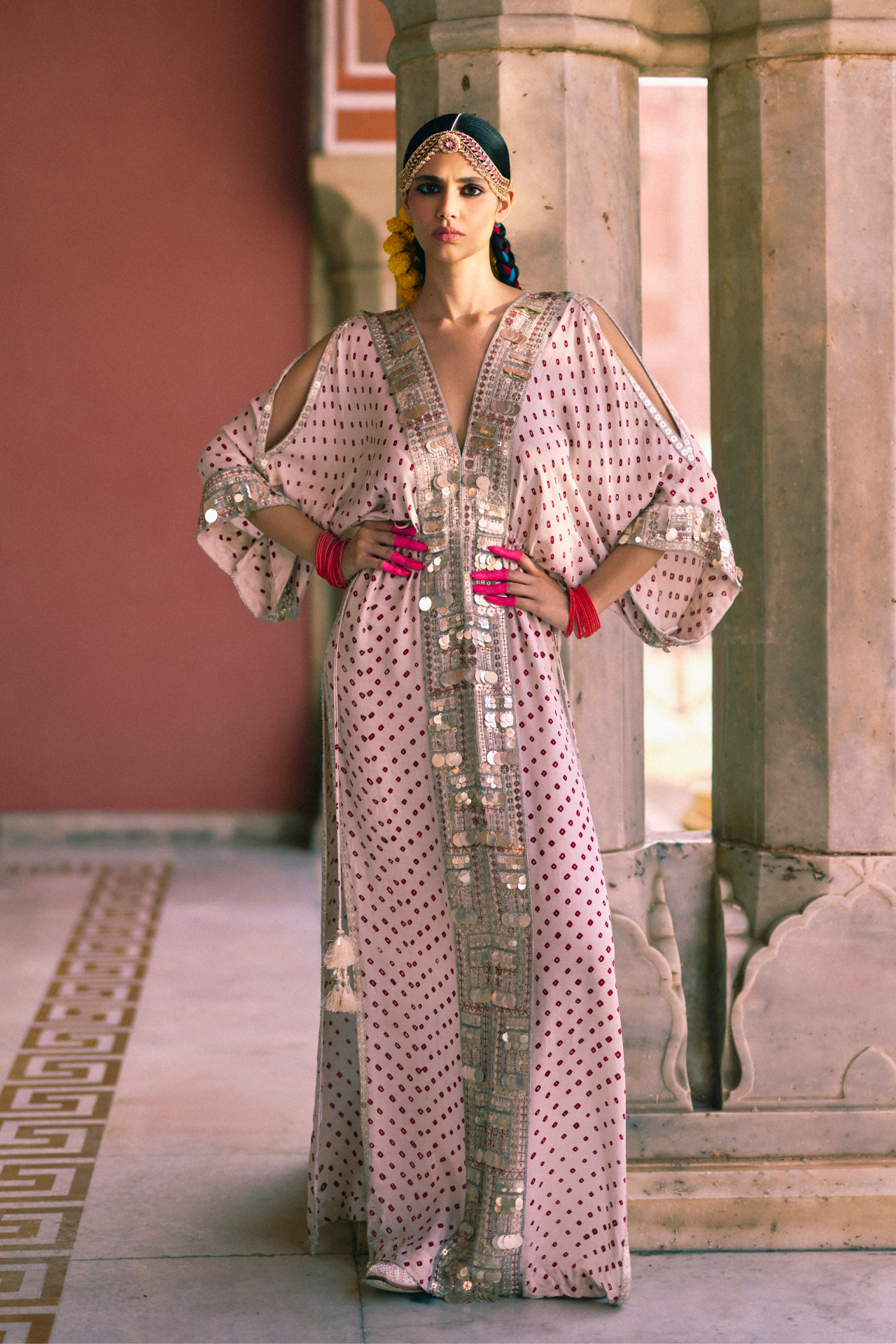 Ivory Bandhani Kaftan