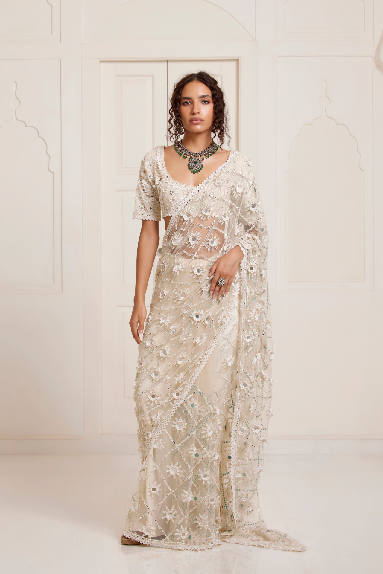 Ivory Big Jaal Saree