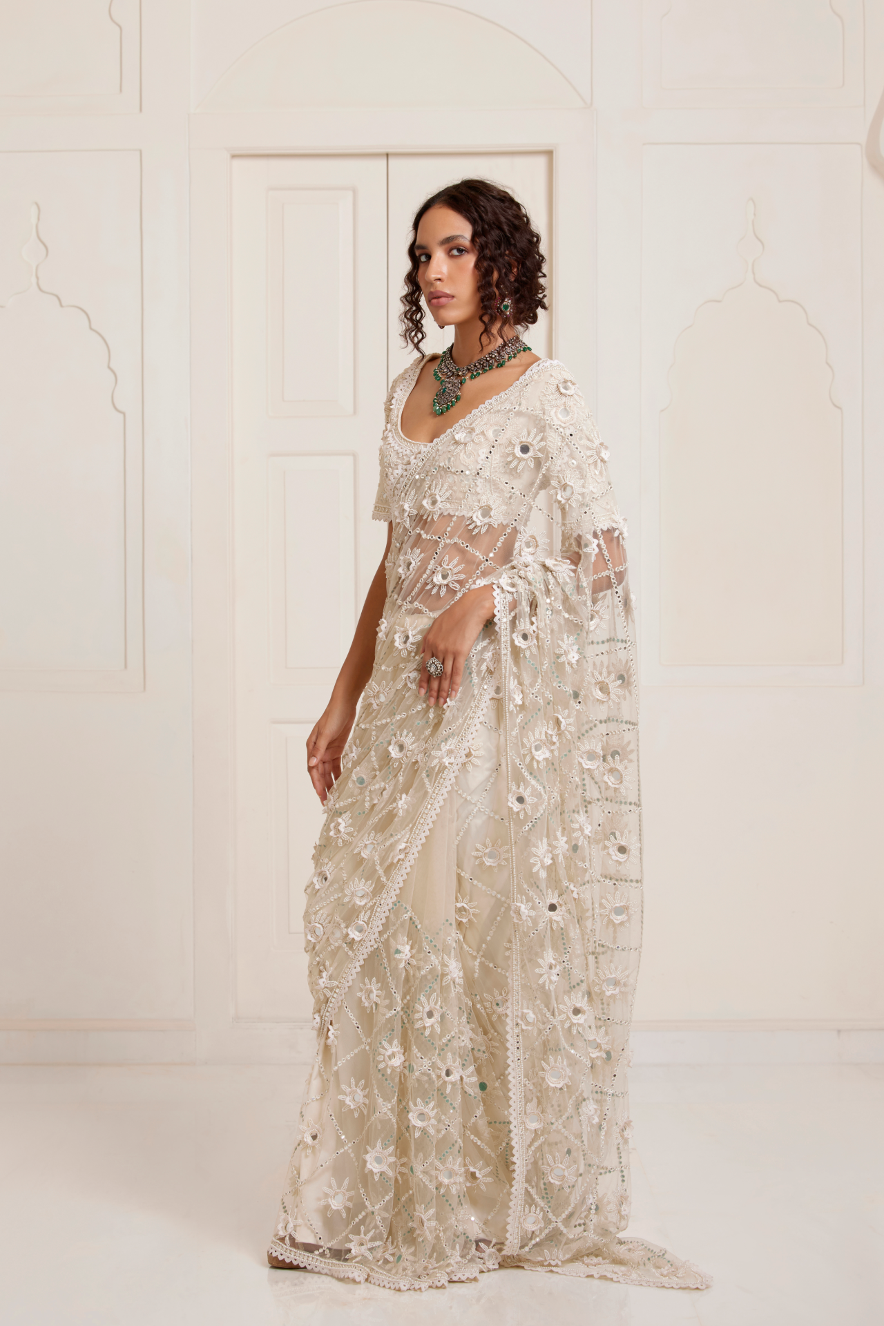 Ivory Big Jaal Saree