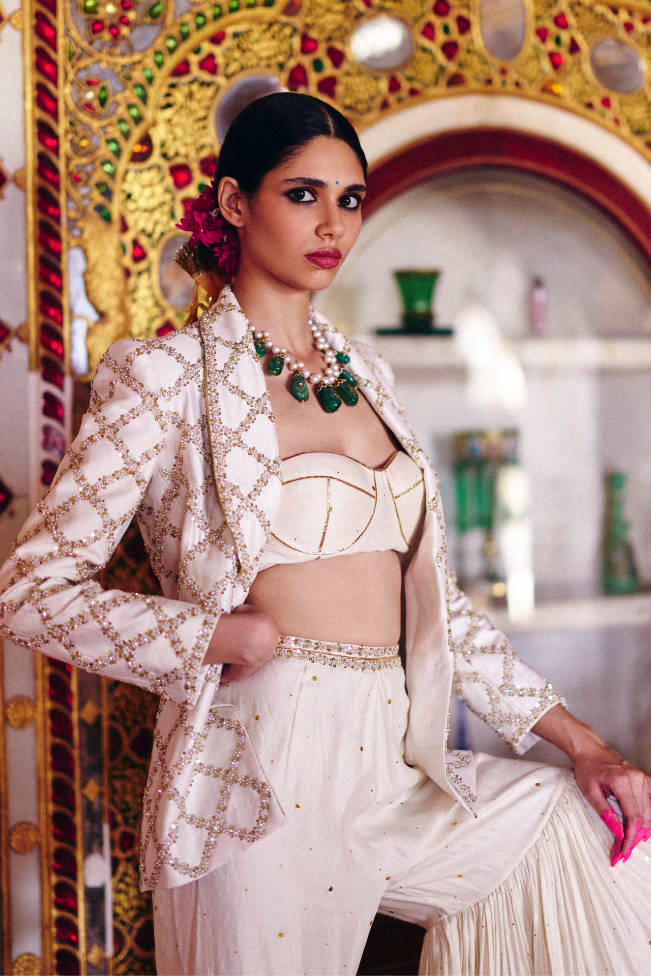 Ivory Blazer With Embroidery
