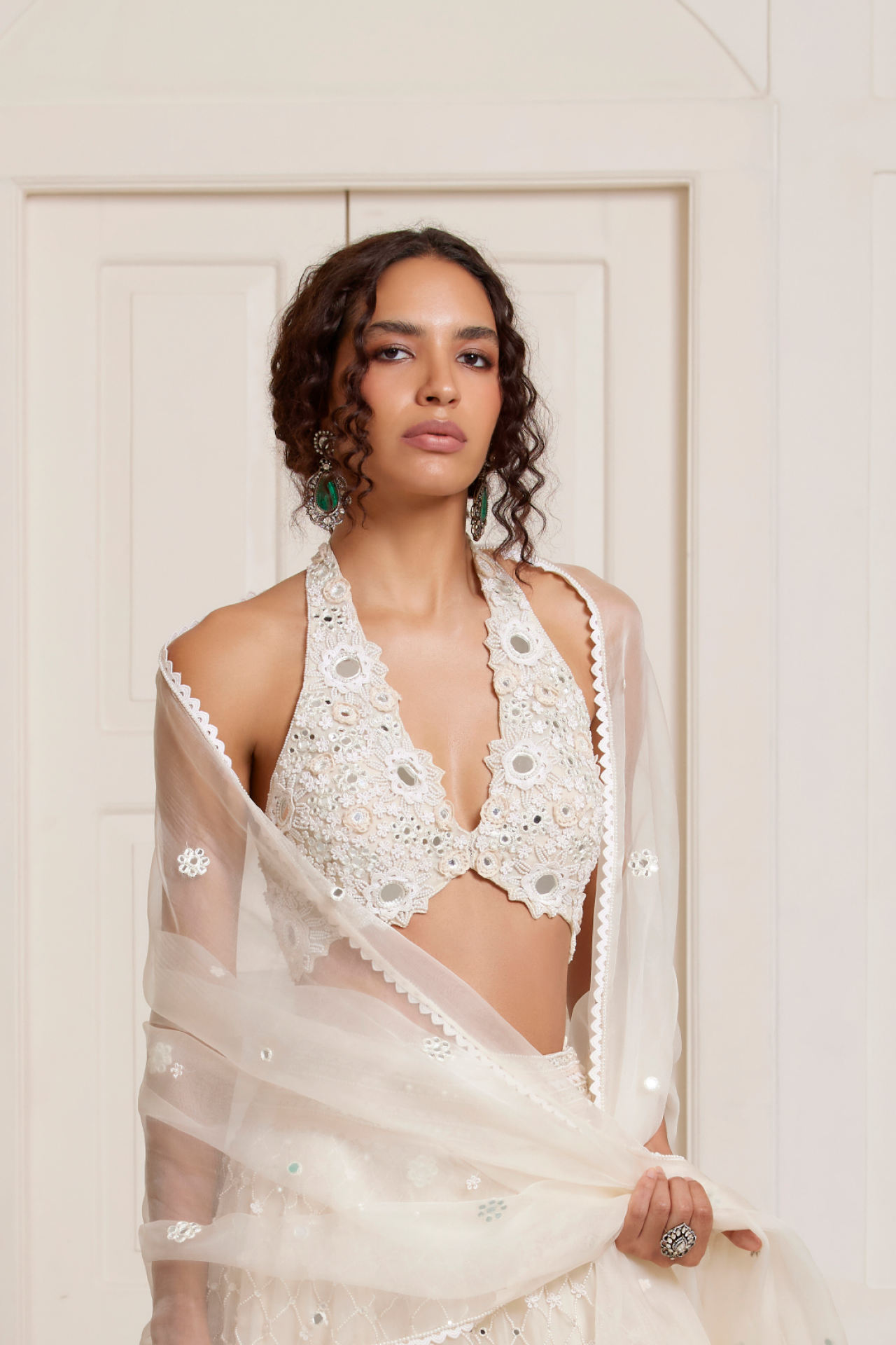 Ivory Embroidered Halter Choli