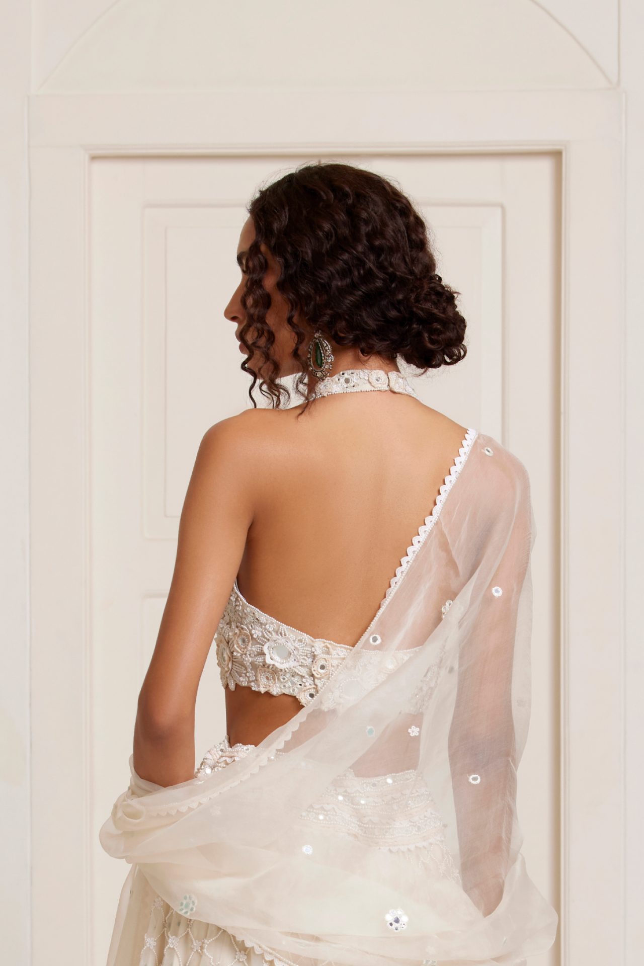 Ivory Embroidered Halter Choli