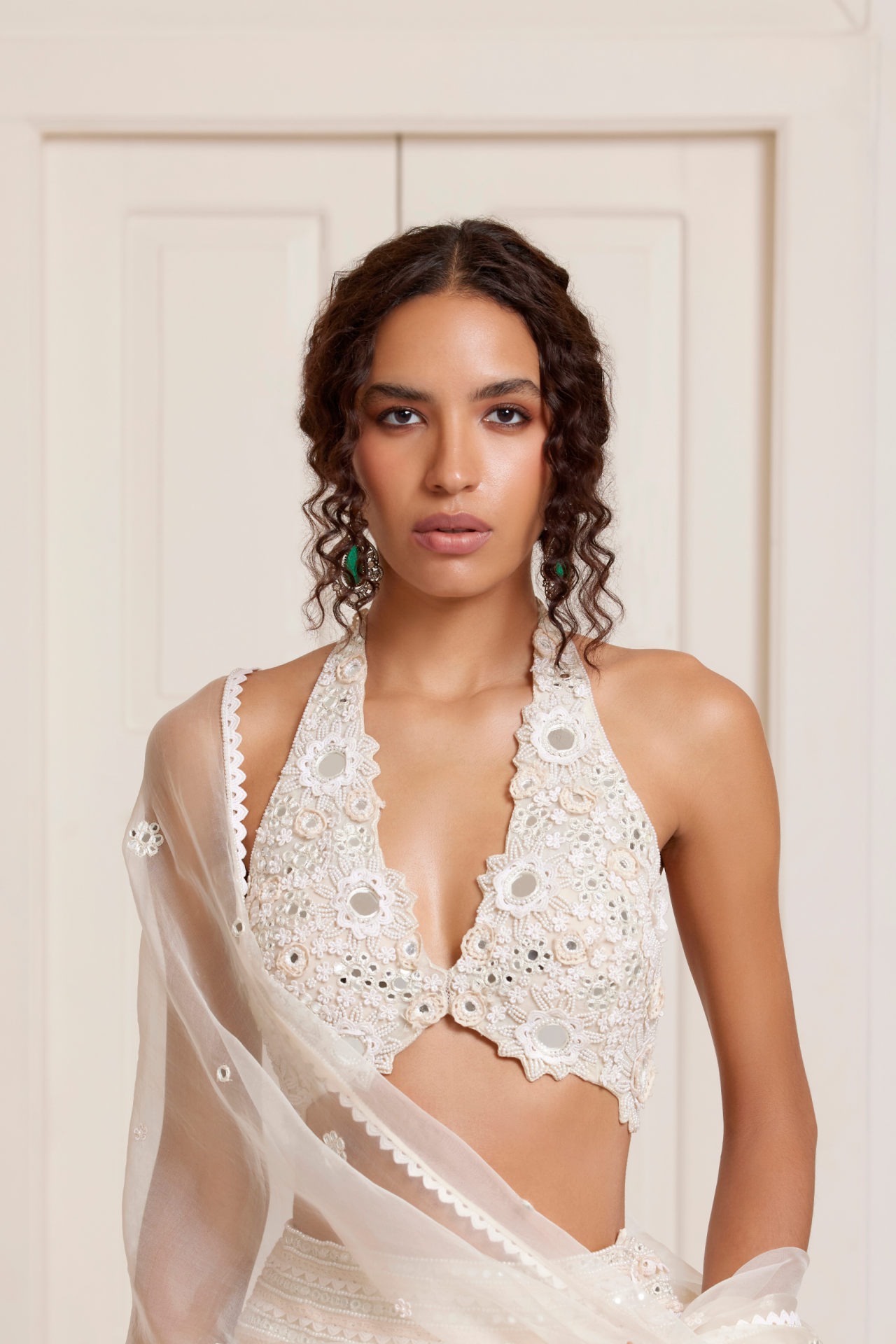 Ivory Embroidered Halter Choli