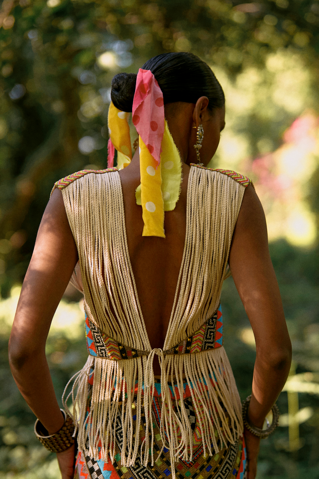 Ivory Fringe Top With Attached Colourful Belt
