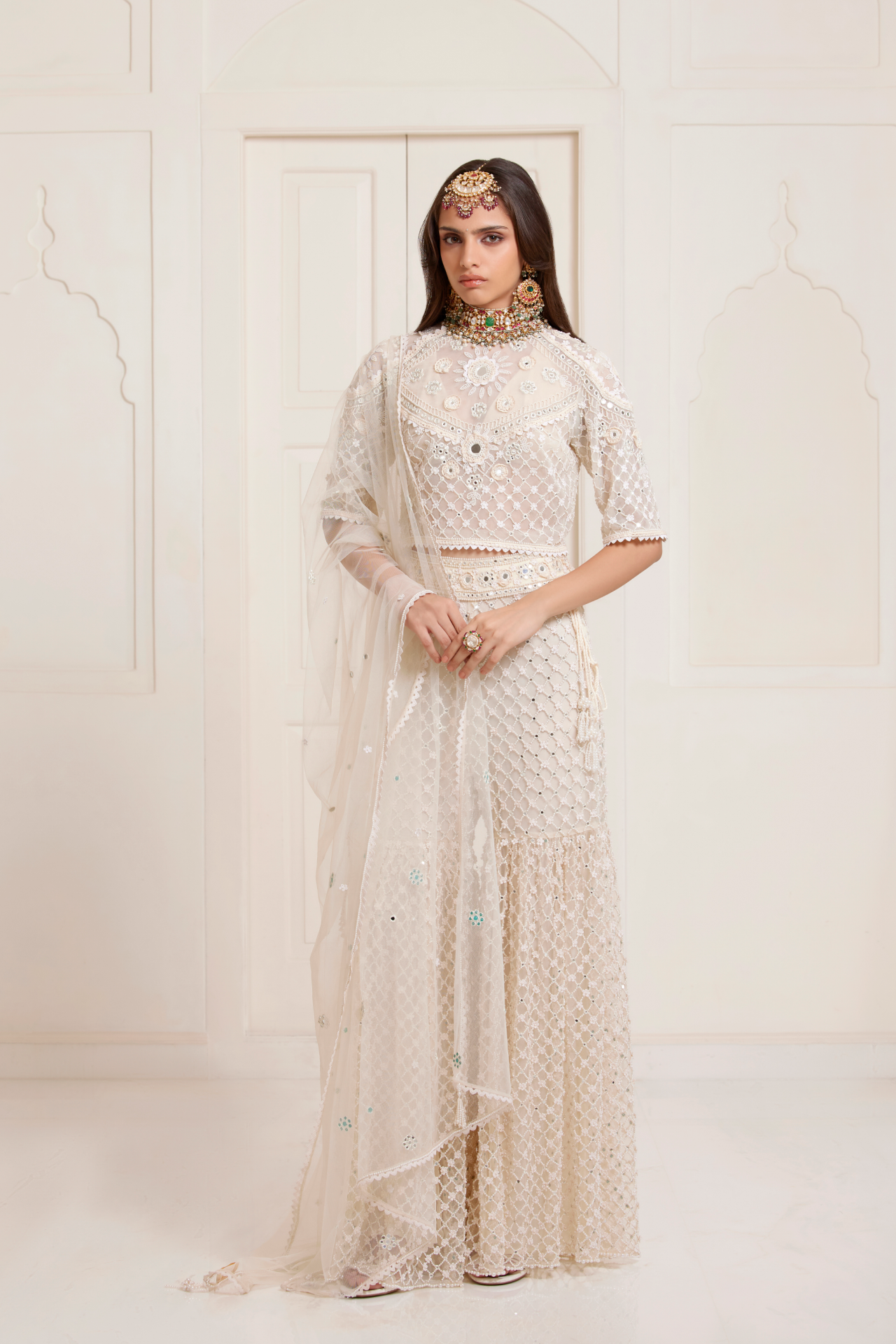 Ivory Jaal Embroidered Sharara