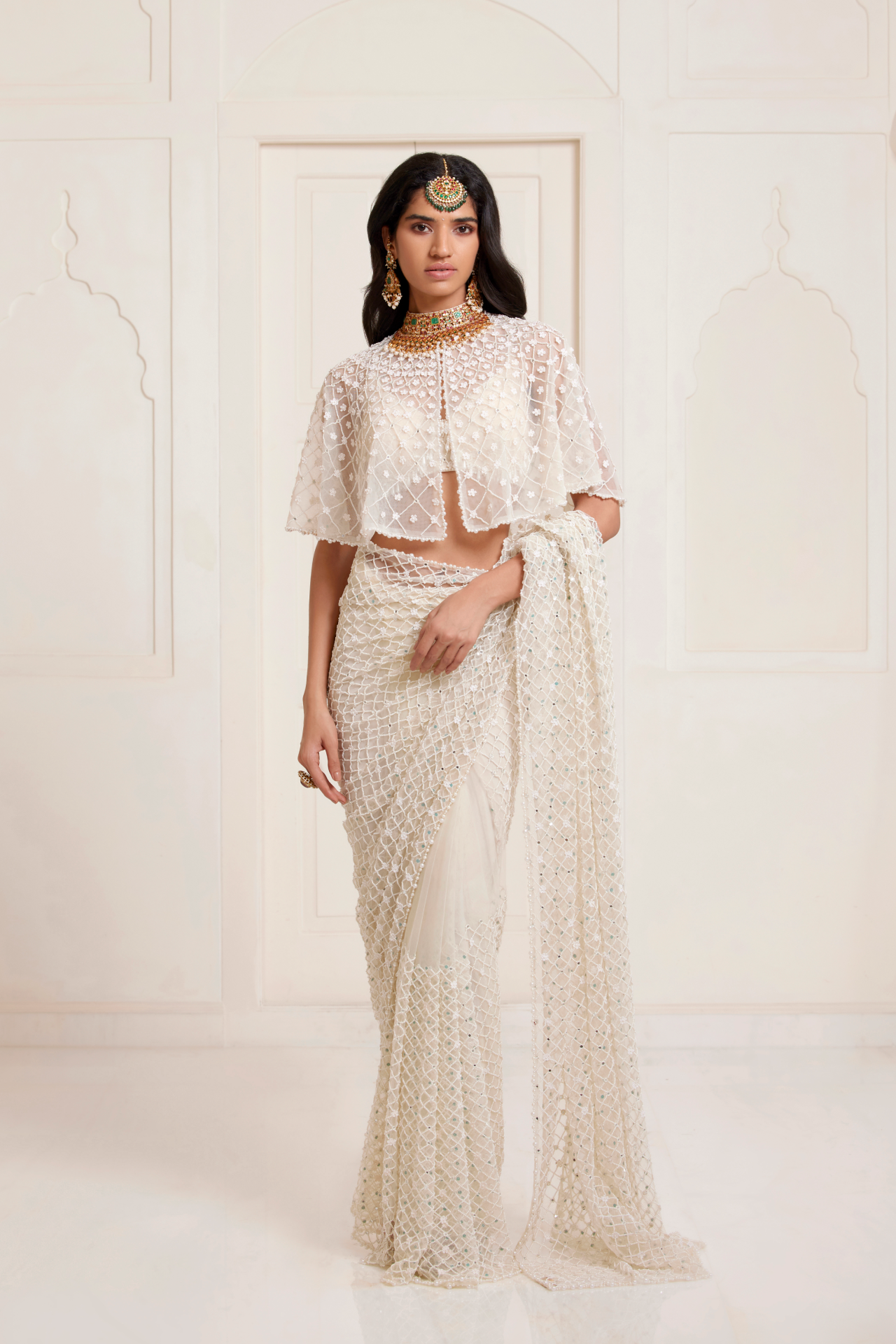Ivory Jaal Saree
